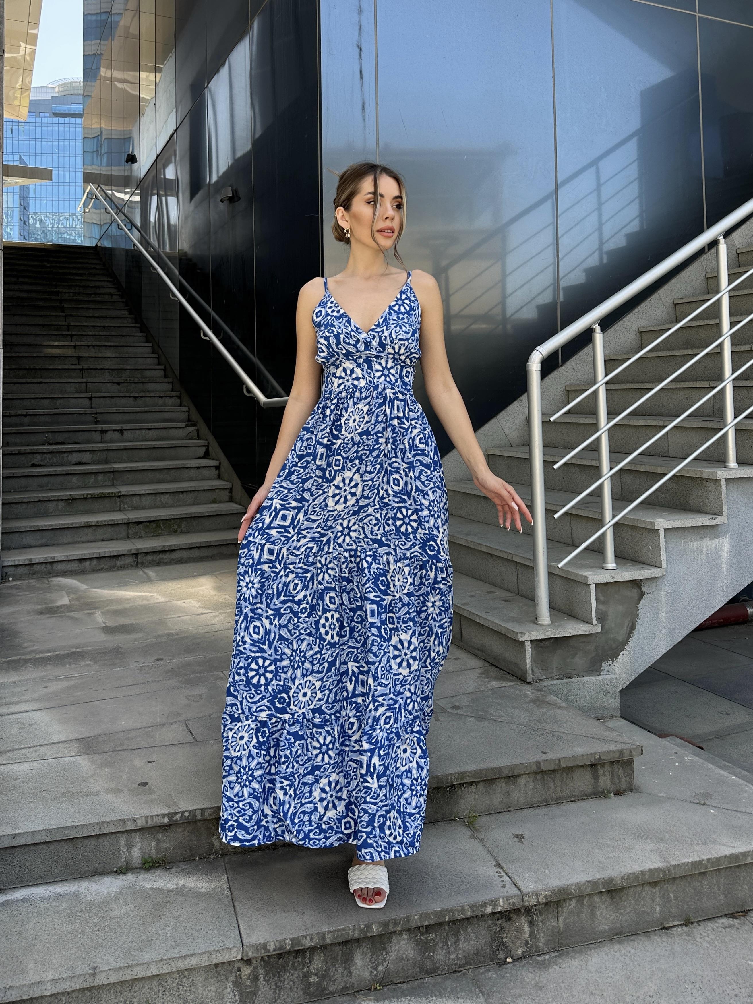 Askılı Uzun Viskon Lara Elbise Mavi