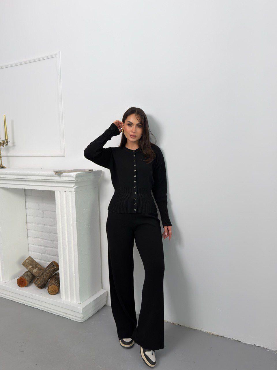 Belden Oturan Triko Takım Siyah