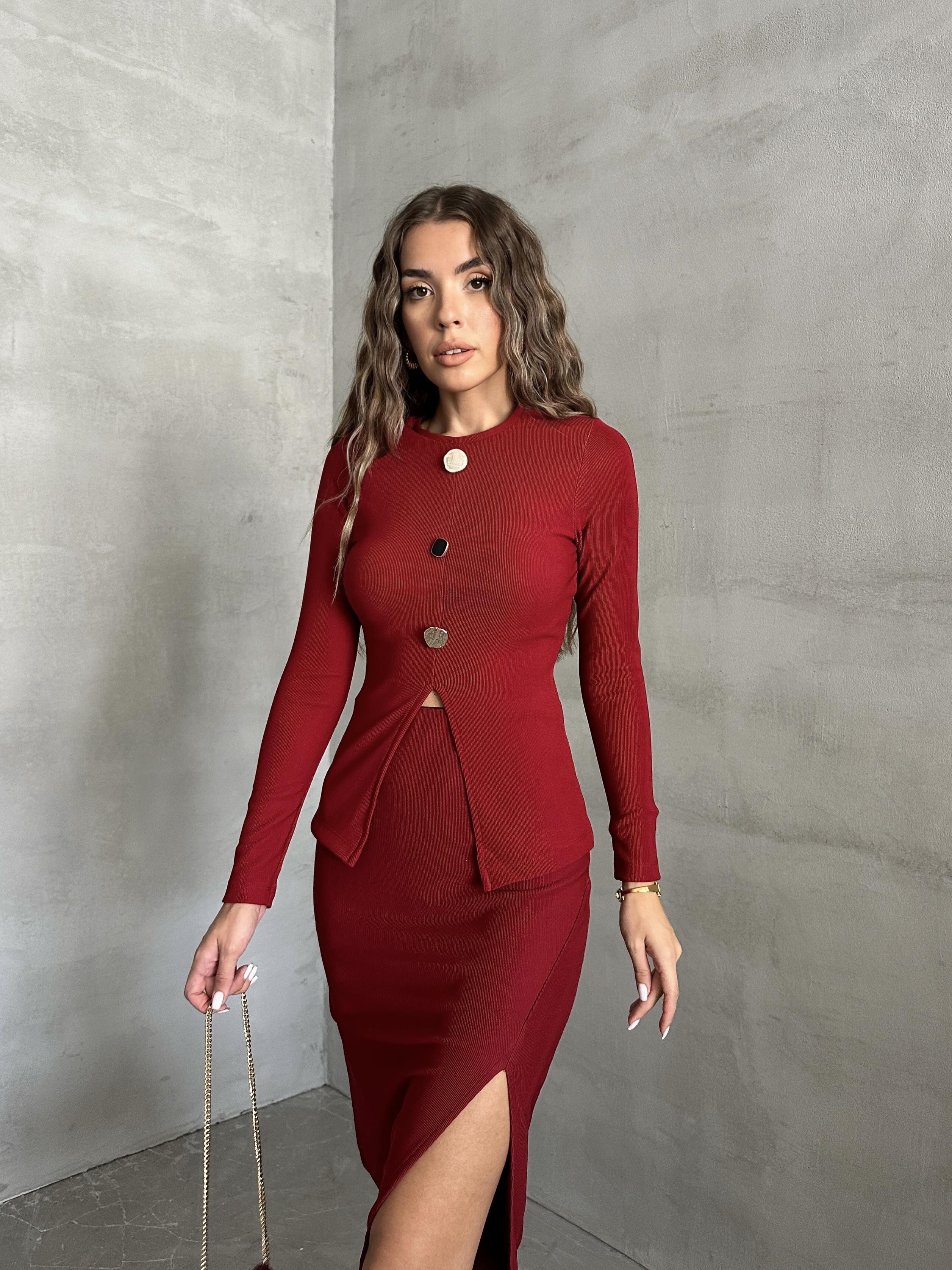 Düğme Detaylı Triko Bluz Bordo