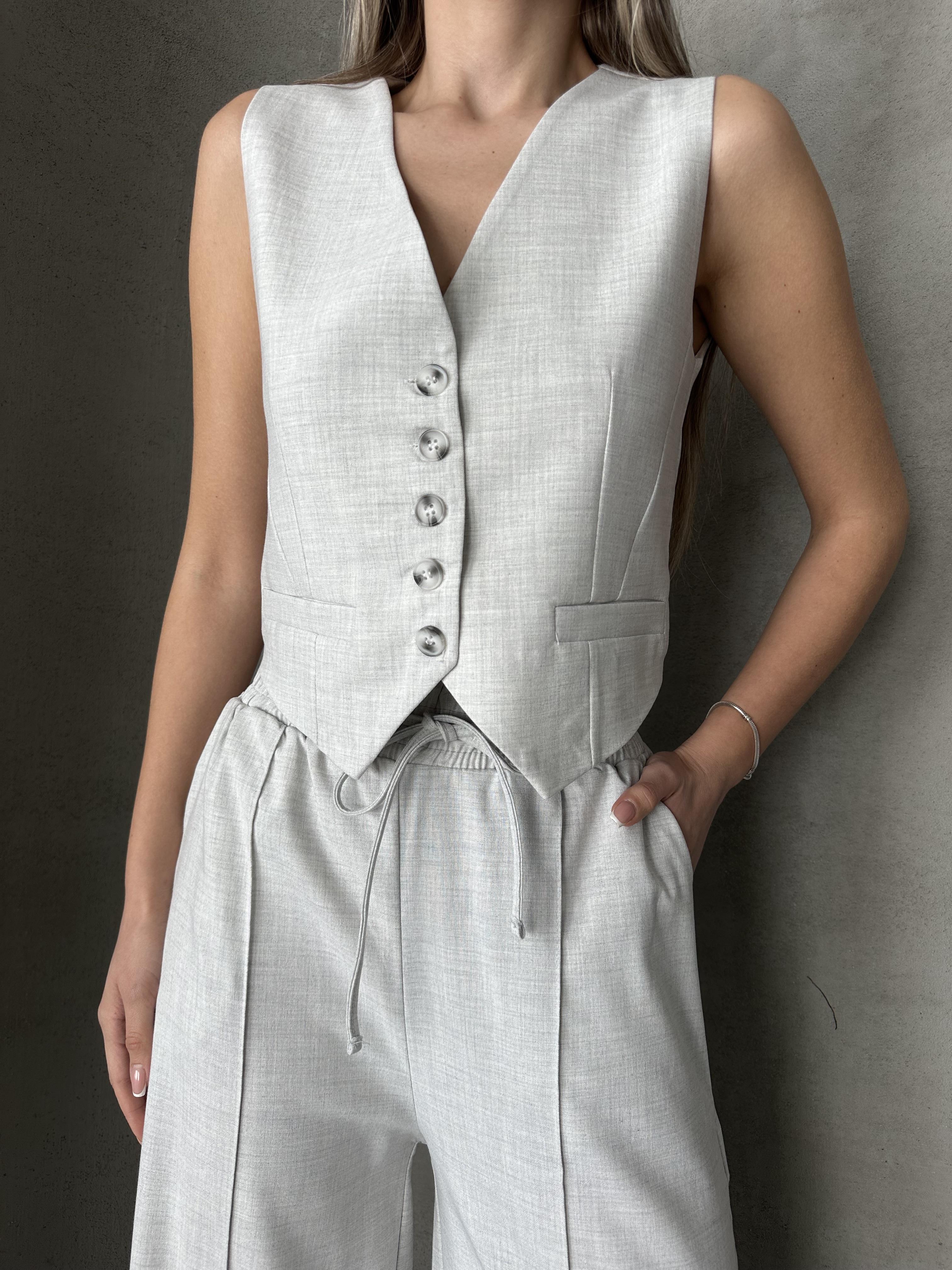 Pensli Polyviskon Yelek Gri