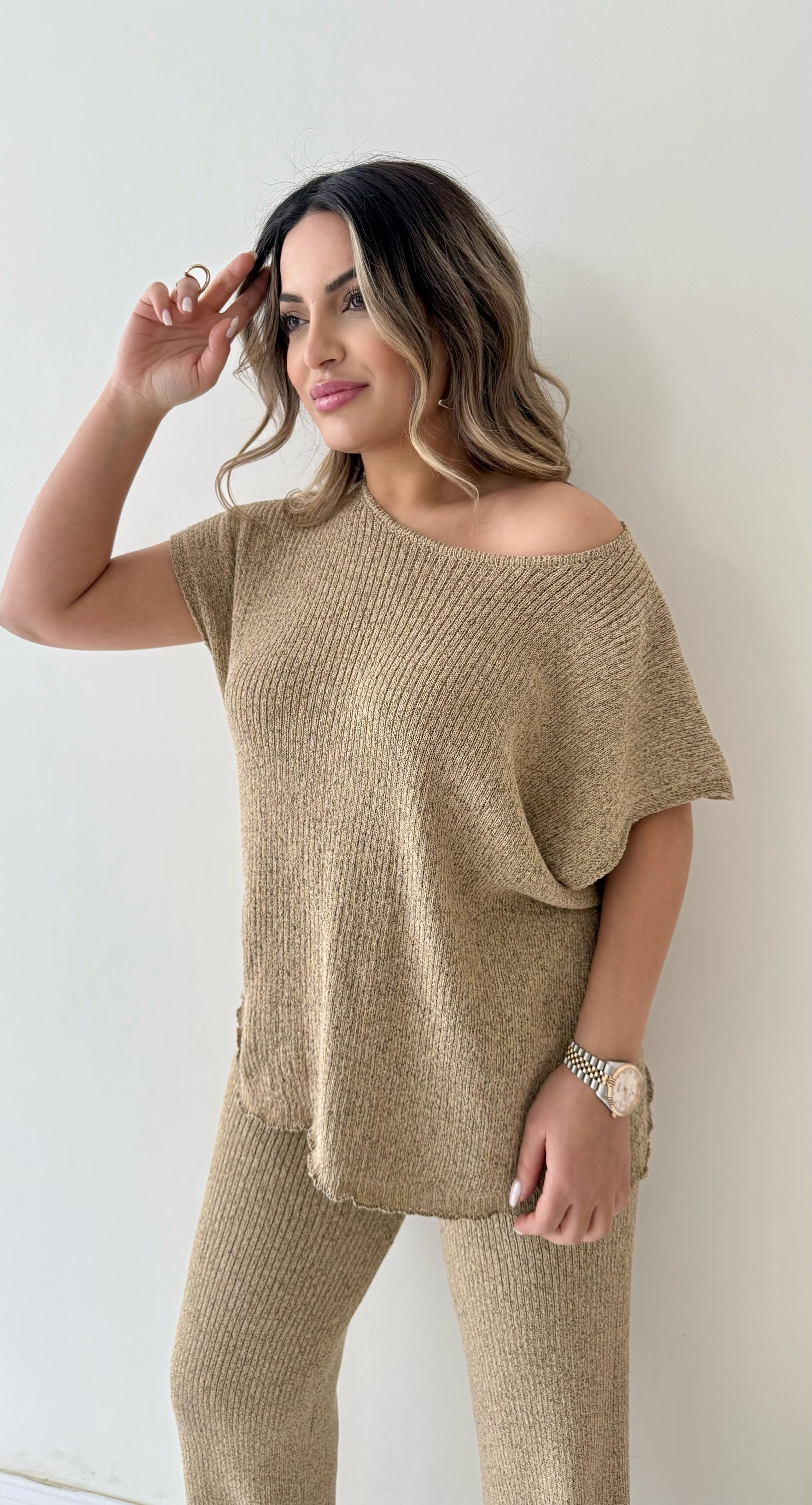 Salaş Kırçıllı Triko Takım Camel