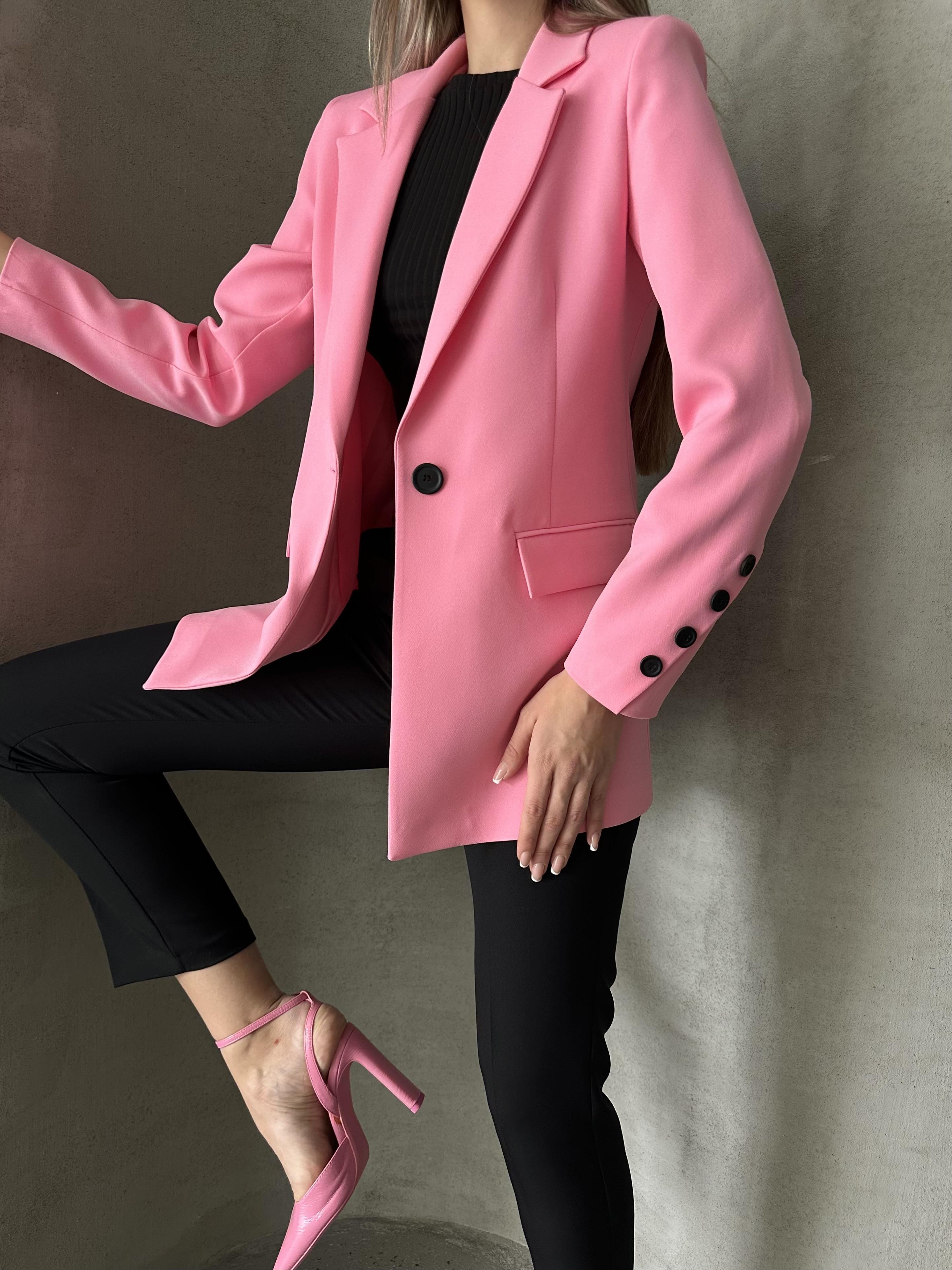 Tek Düğmeli Kol Detaylı Blazer Ceket Pembe