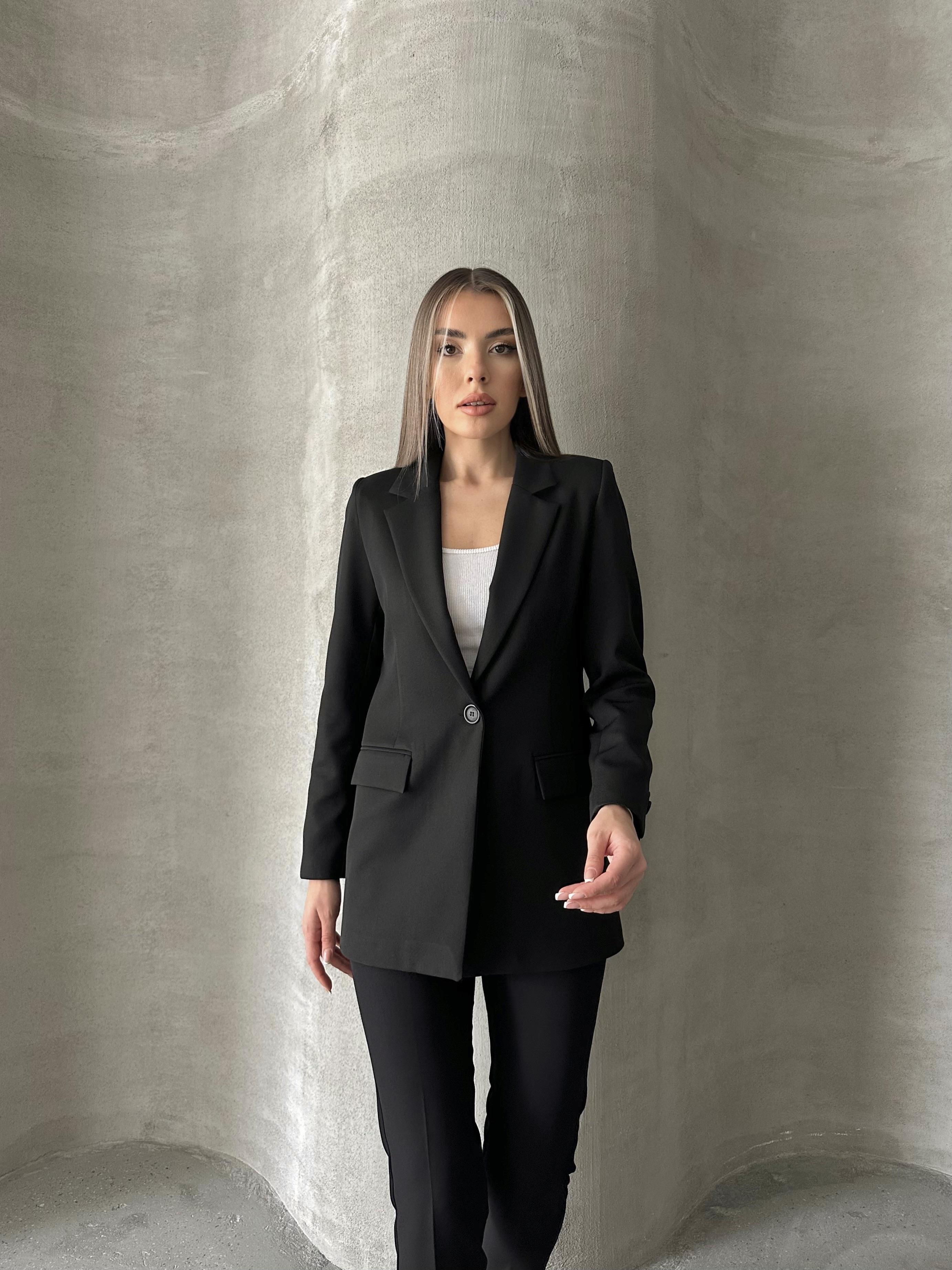 Tek Düğmeli Kol Detaylı Blazer Ceket Siyah