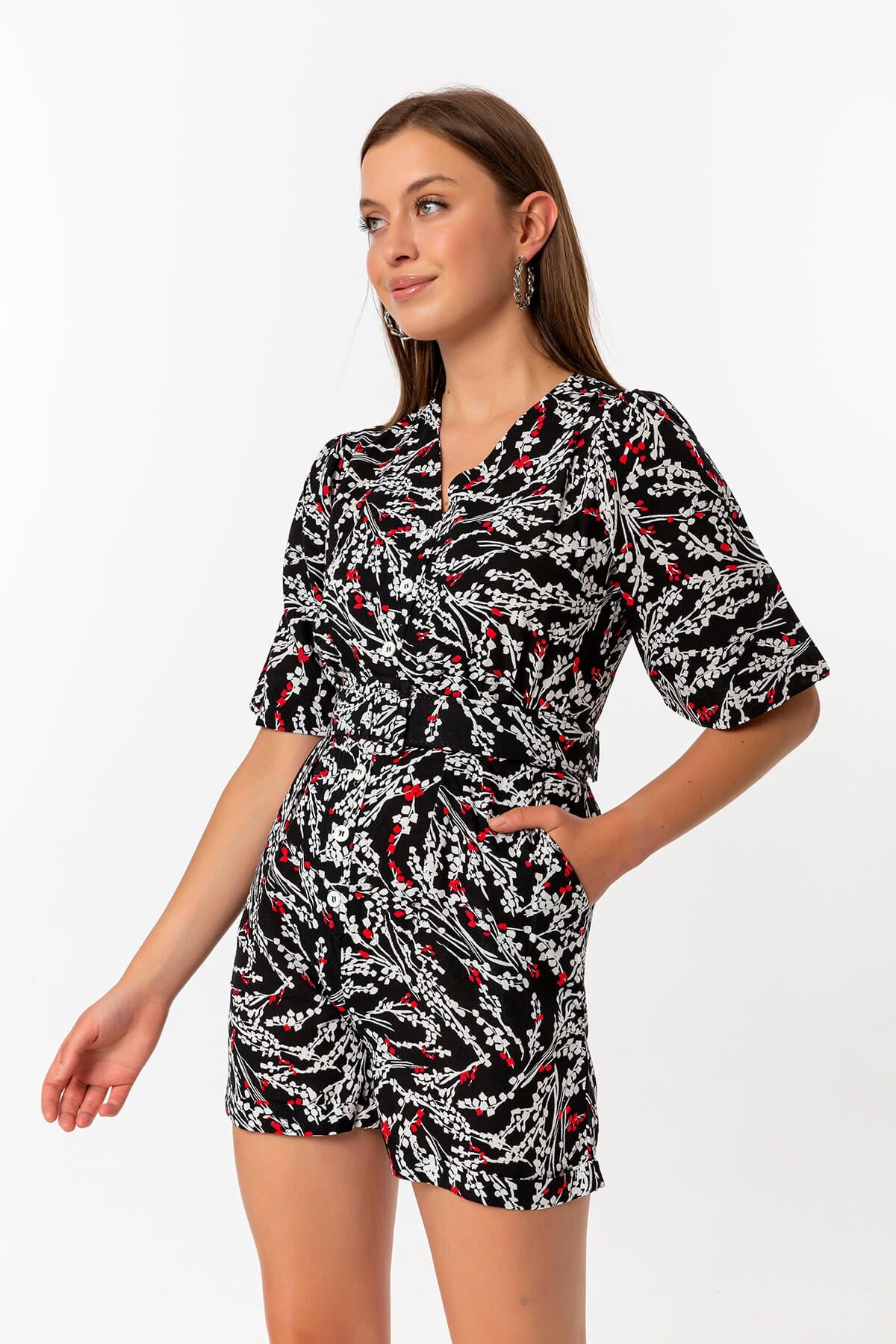 Tomurcuk Şortlu Tulum Siyah