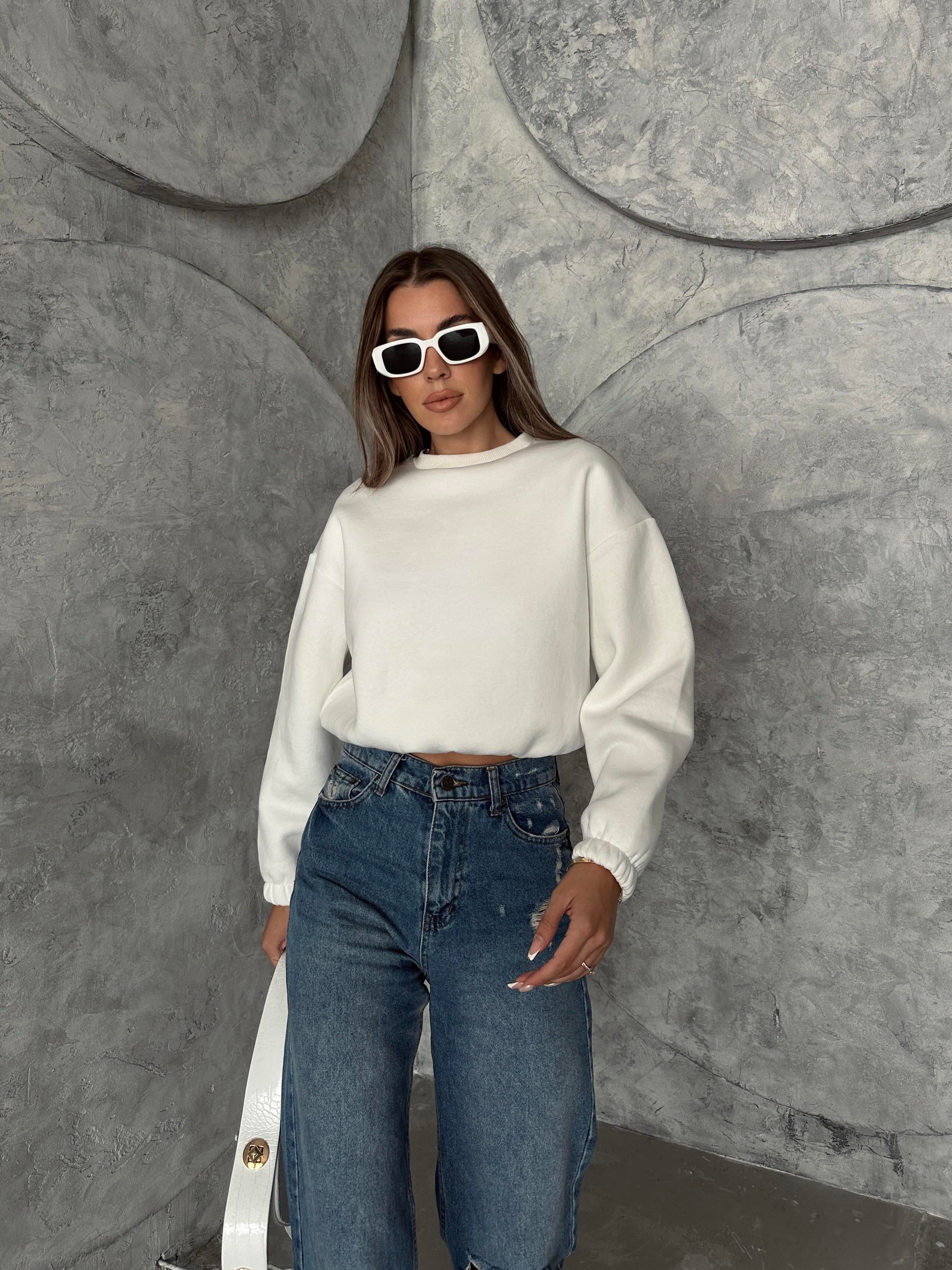 Üç İplik Beli Lastikli Sweat Ekru