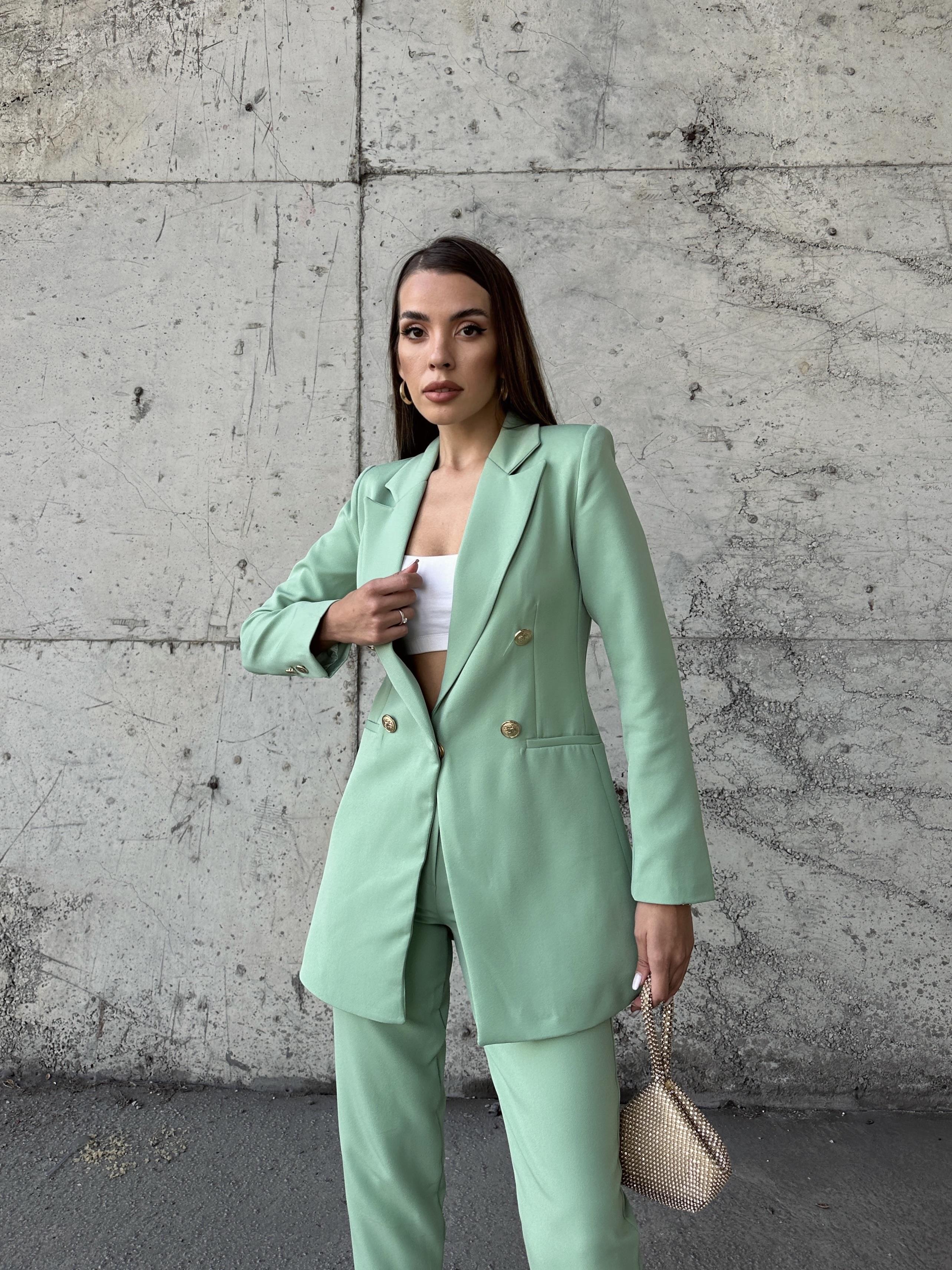 Uzun Gold Düğmeli Blazer Ceket Mint