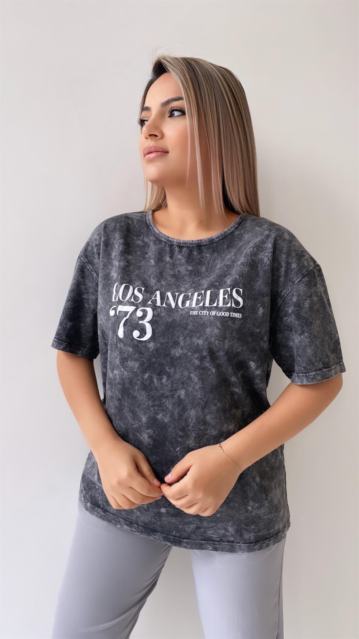 Yıkamalı Los Angeles Tişört Antrasit