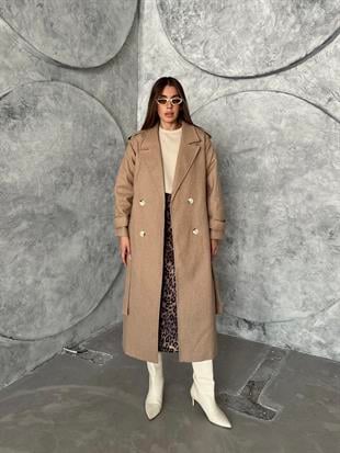 Apoletli Premium Kaşe Kaban Vizon