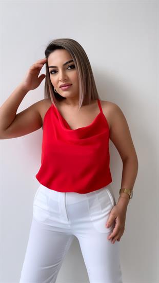 Ayarlanabilir Askılı Döküm Bluz Kırmızı