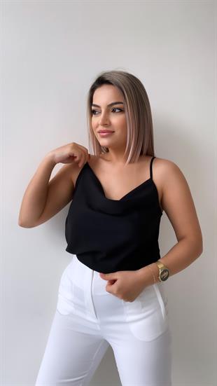 Ayarlanabilir Askılı Döküm Bluz Siyah