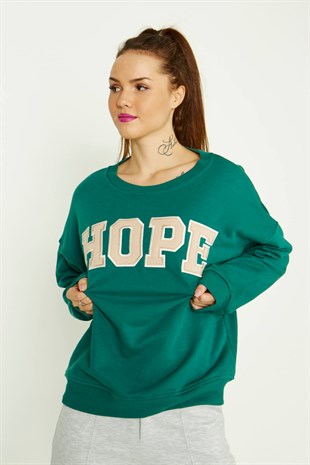 Hope Yazılı Sweatshirt Yeşil