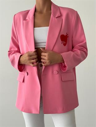 Kalp Nakışlı Ceket Pembe