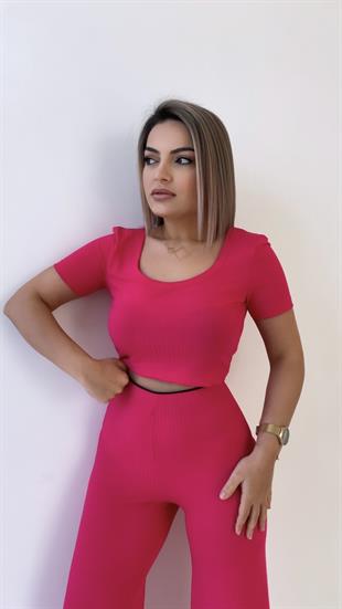 Kısa Kol Kaşkorse Bluz Fuşya