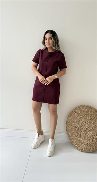 Kısa Kol Marka Pike Elbise Bordo