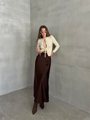 Maxi Boy Saten Etek Kahverengi