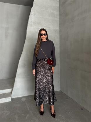 Maxi Boy Saten Etek Leopar Antrasit