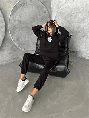 Üç İplik Tasarım Biyeli Eşofman Takımı Ekru