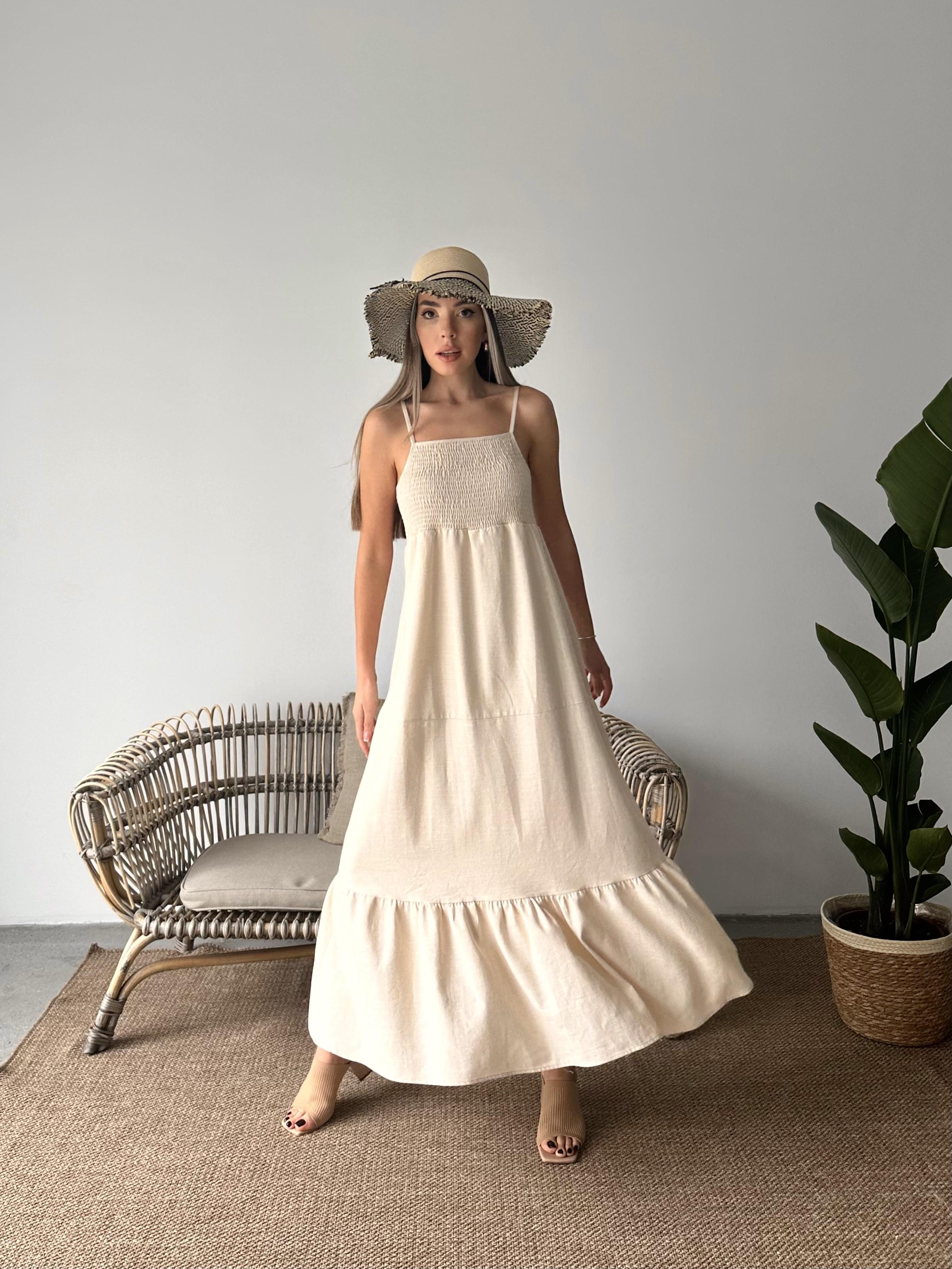 Askılı Gipeli Keten Elbise Taş