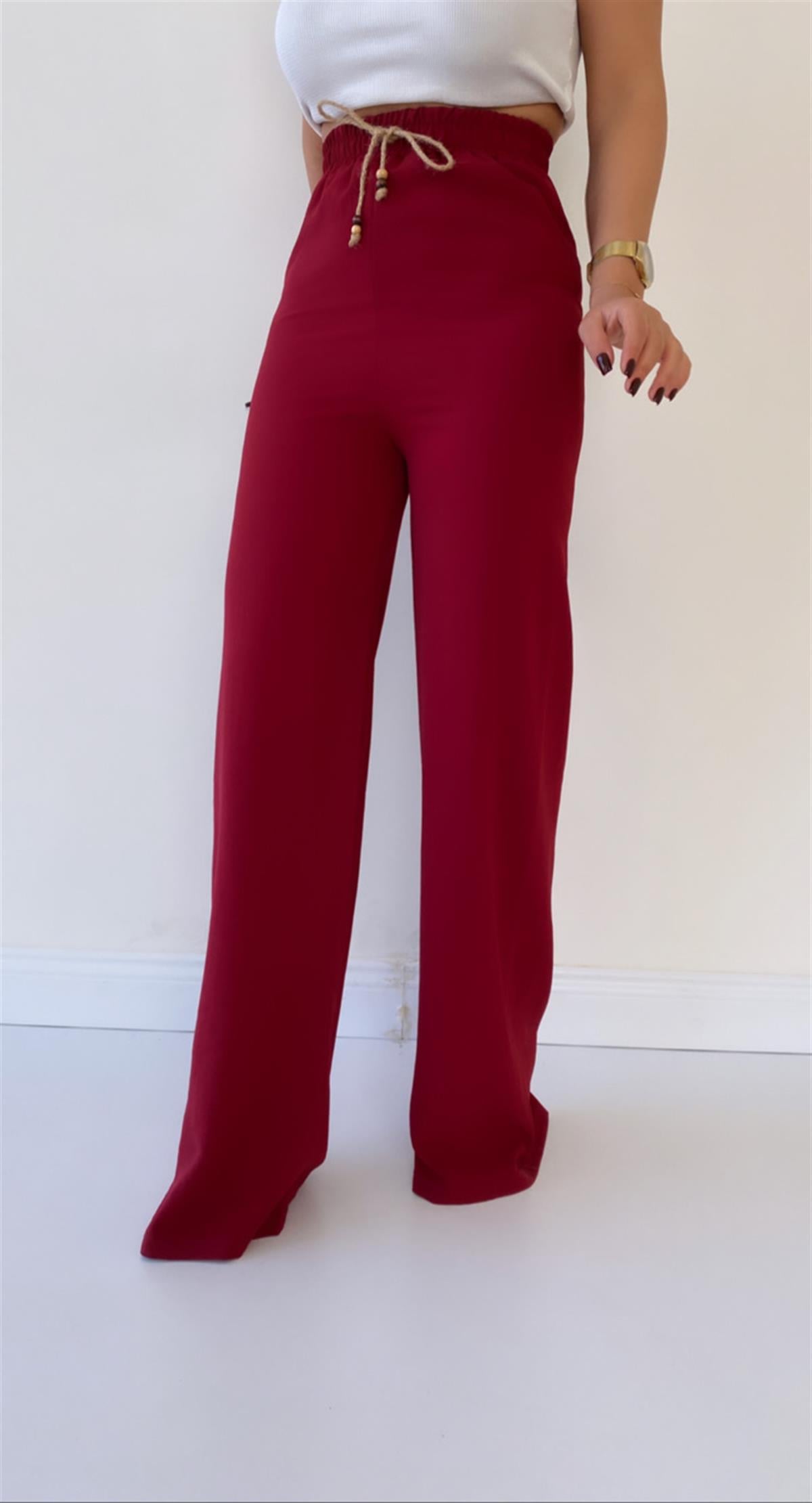 Ayrobin Keten Rahat Pantolon Bordo