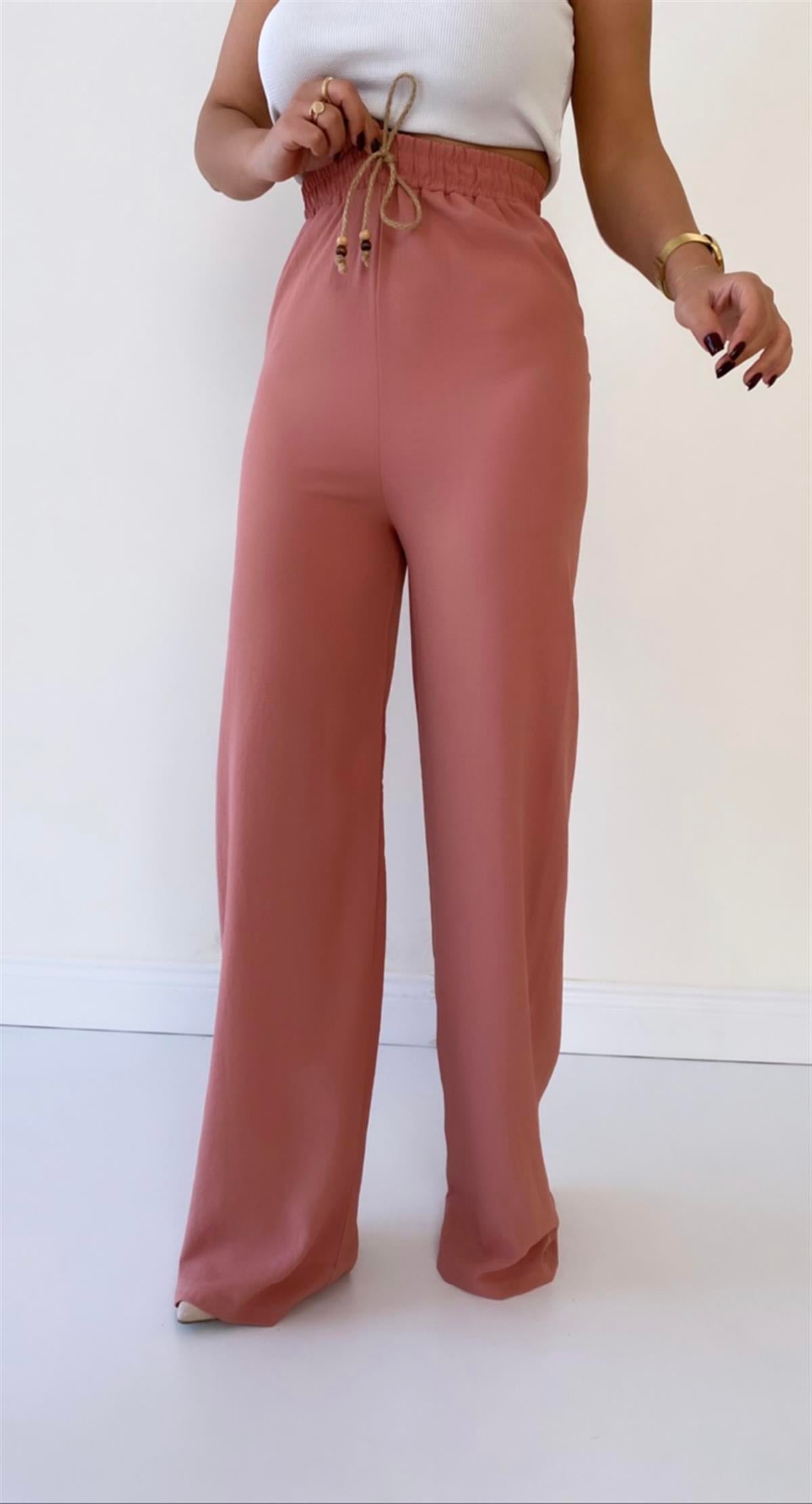 Ayrobin Keten Rahat Pantolon Gül Kurusu