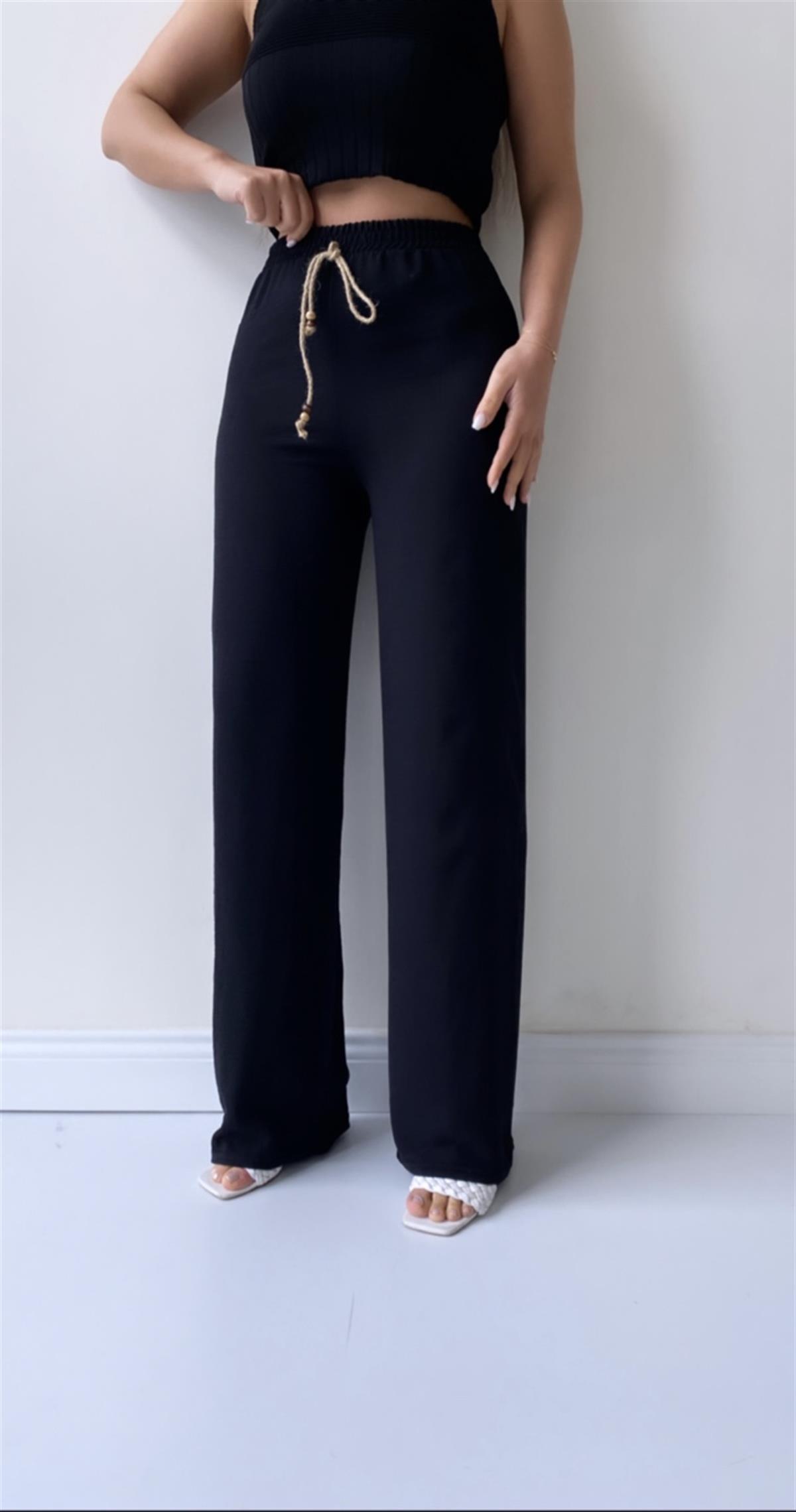 Ayrobin Keten Rahat Pantolon Siyah