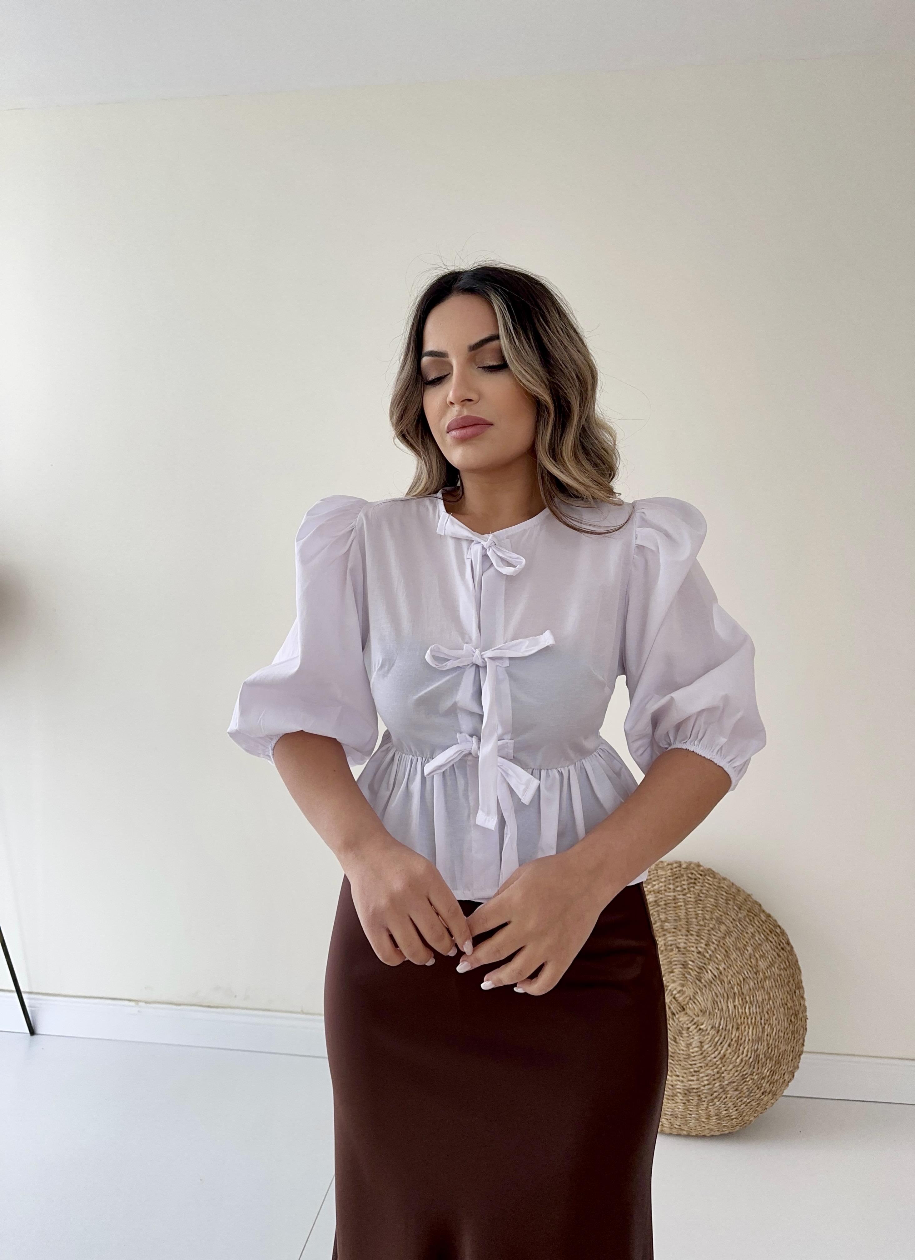 Bağlama Detaylı Poplin Gömlek Ekru