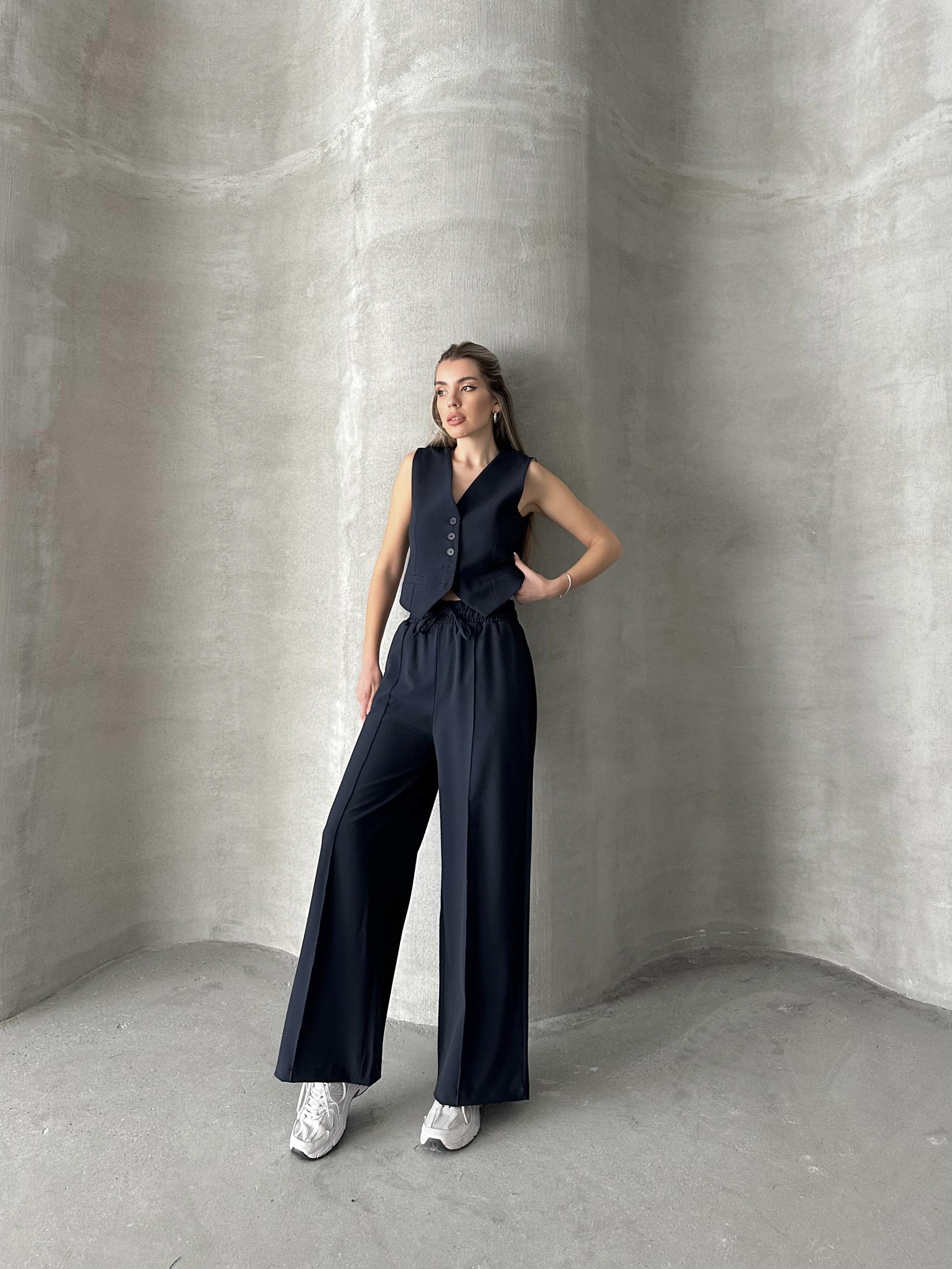 Beli Lastikli Polyviskon Pantolon Lacivert