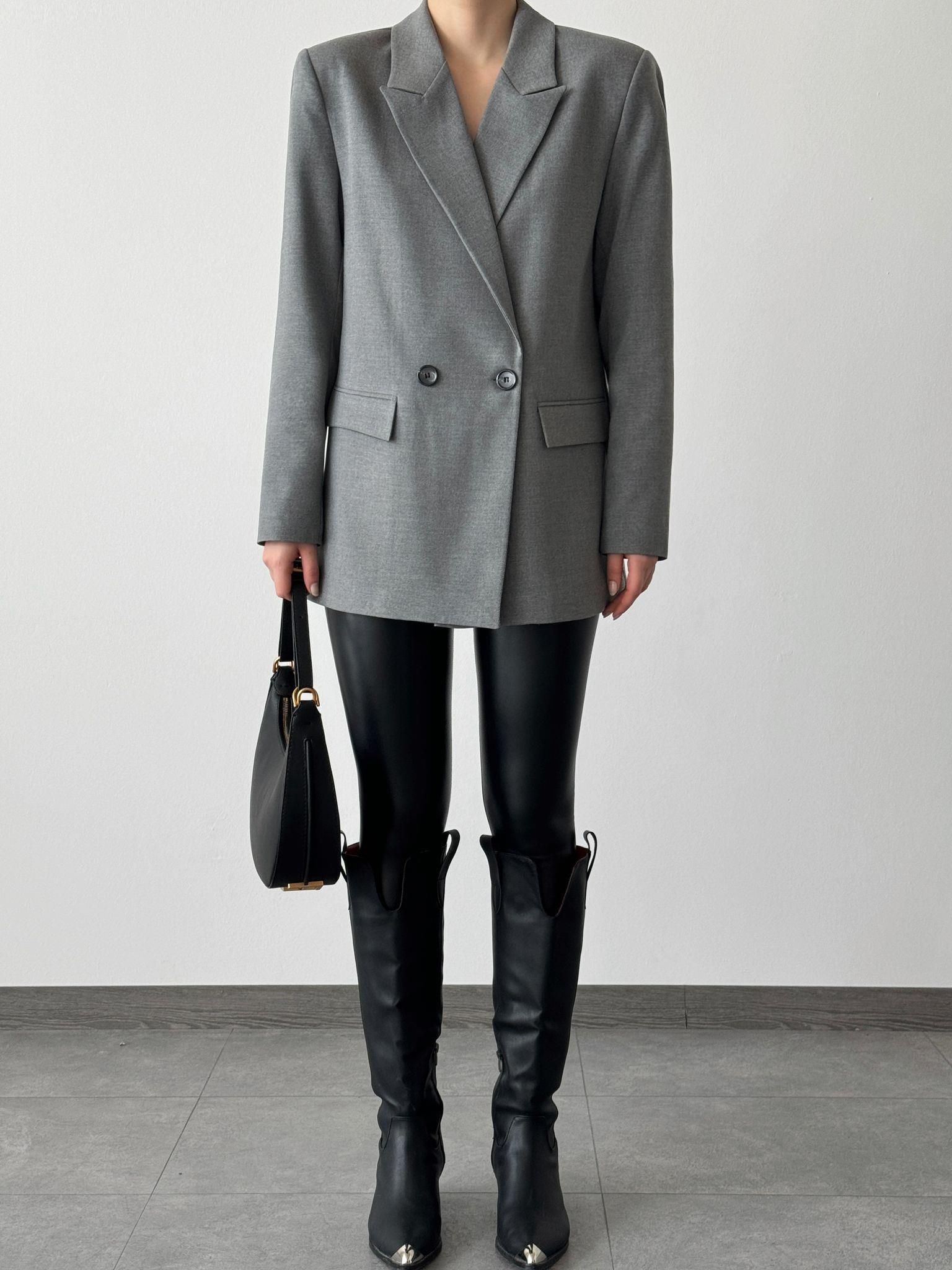 Çift Düğme Polyviskon Oversize Ceket Gri