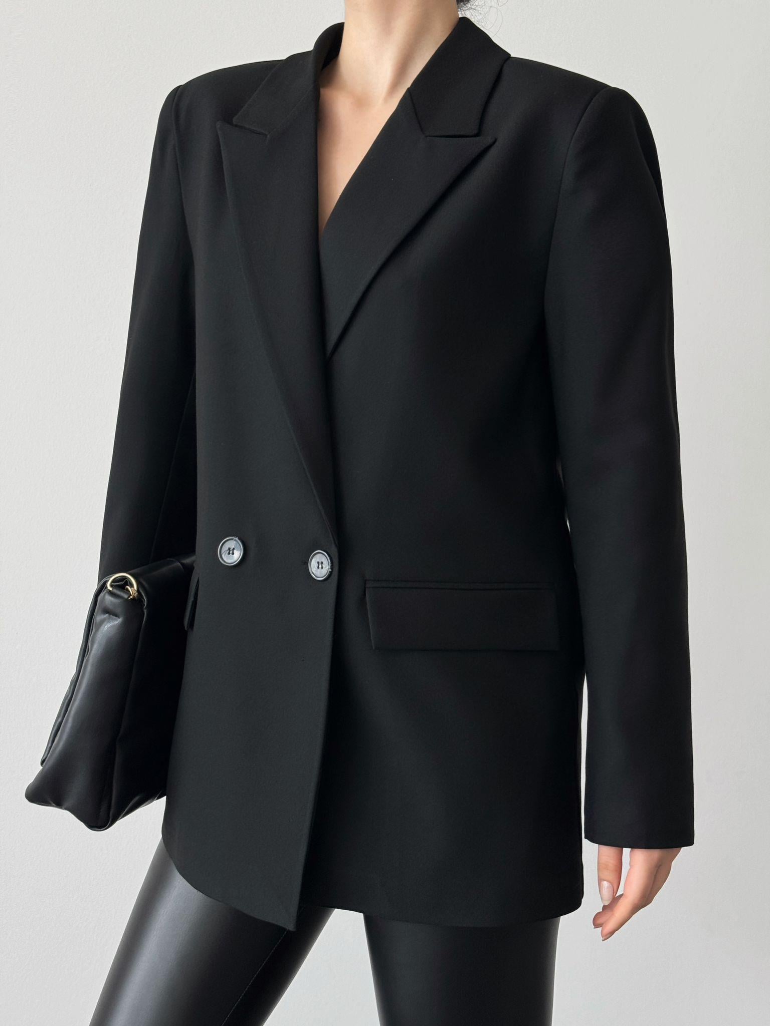 Çift Düğme Polyviskon Oversize Ceket Siyah