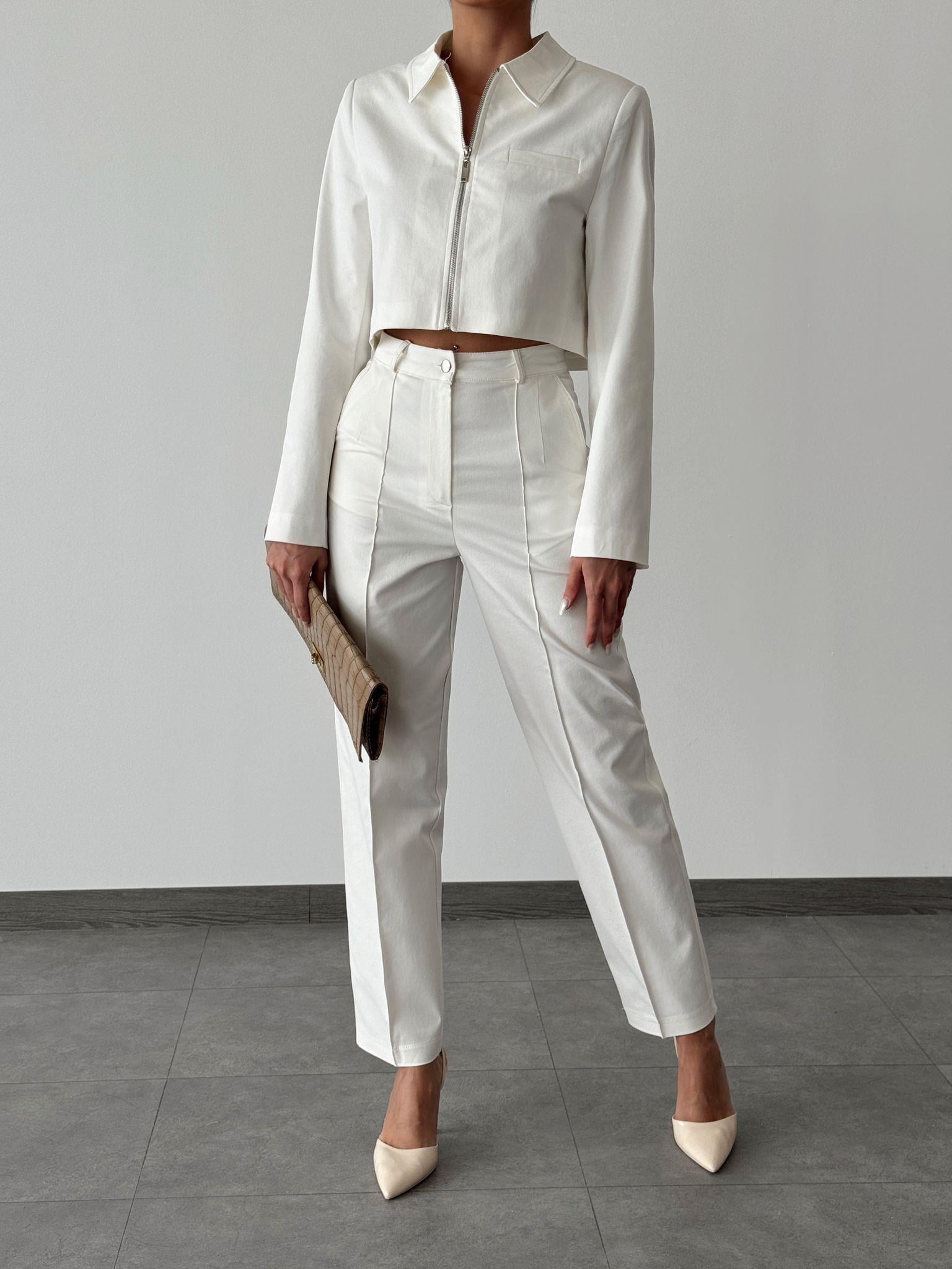 Denim Gabardin Takım Ekru