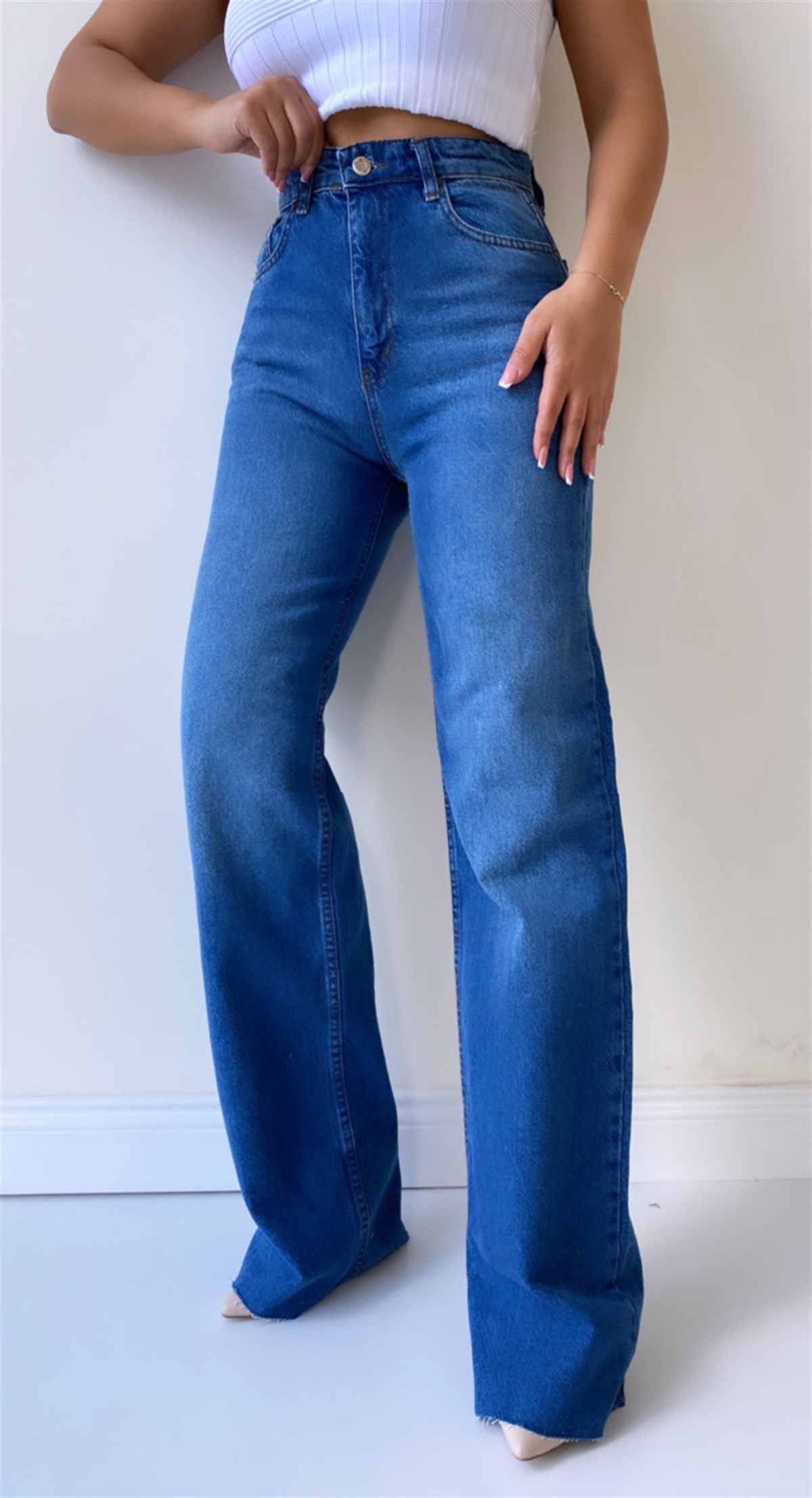 Geniş Paça Jean Pantolon Mavi