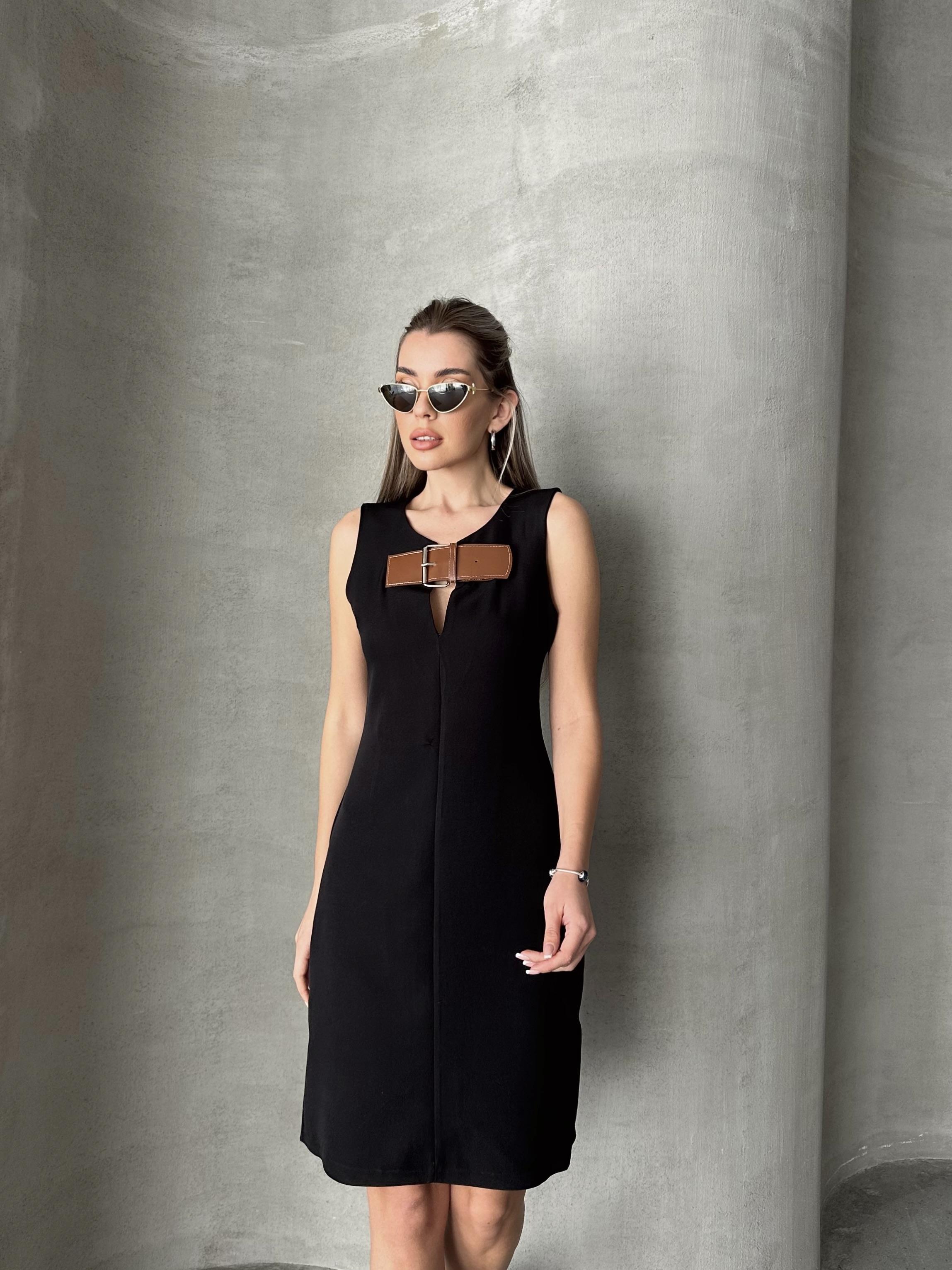 Göğsü Kemerli Klasik Elbise Siyah