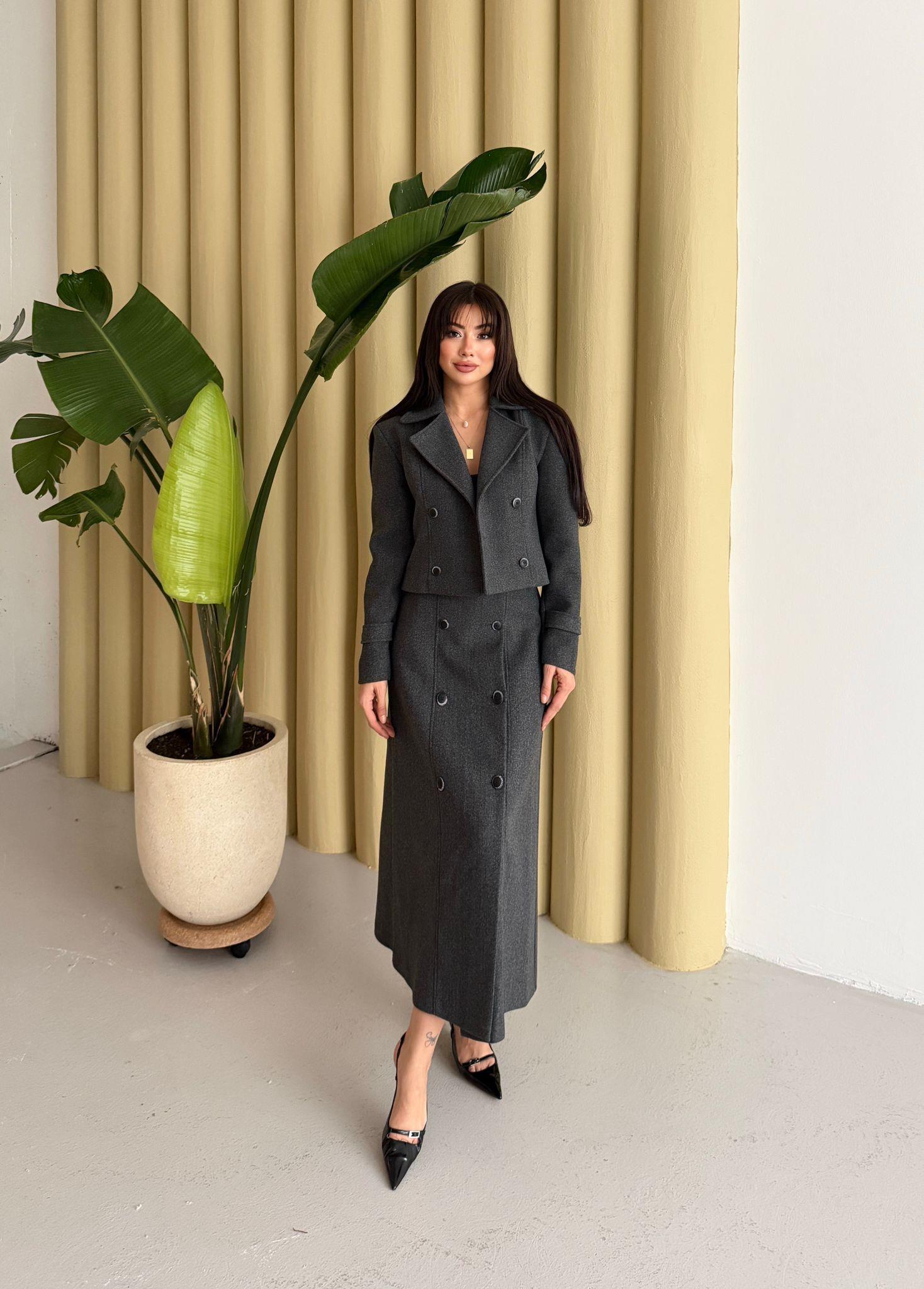 Kaşe Ceket Etek Takım Antrasit