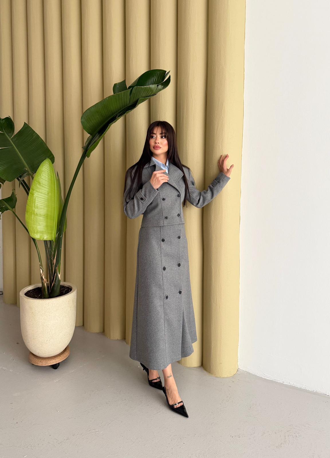 Kaşe Ceket Etek Takım Gri