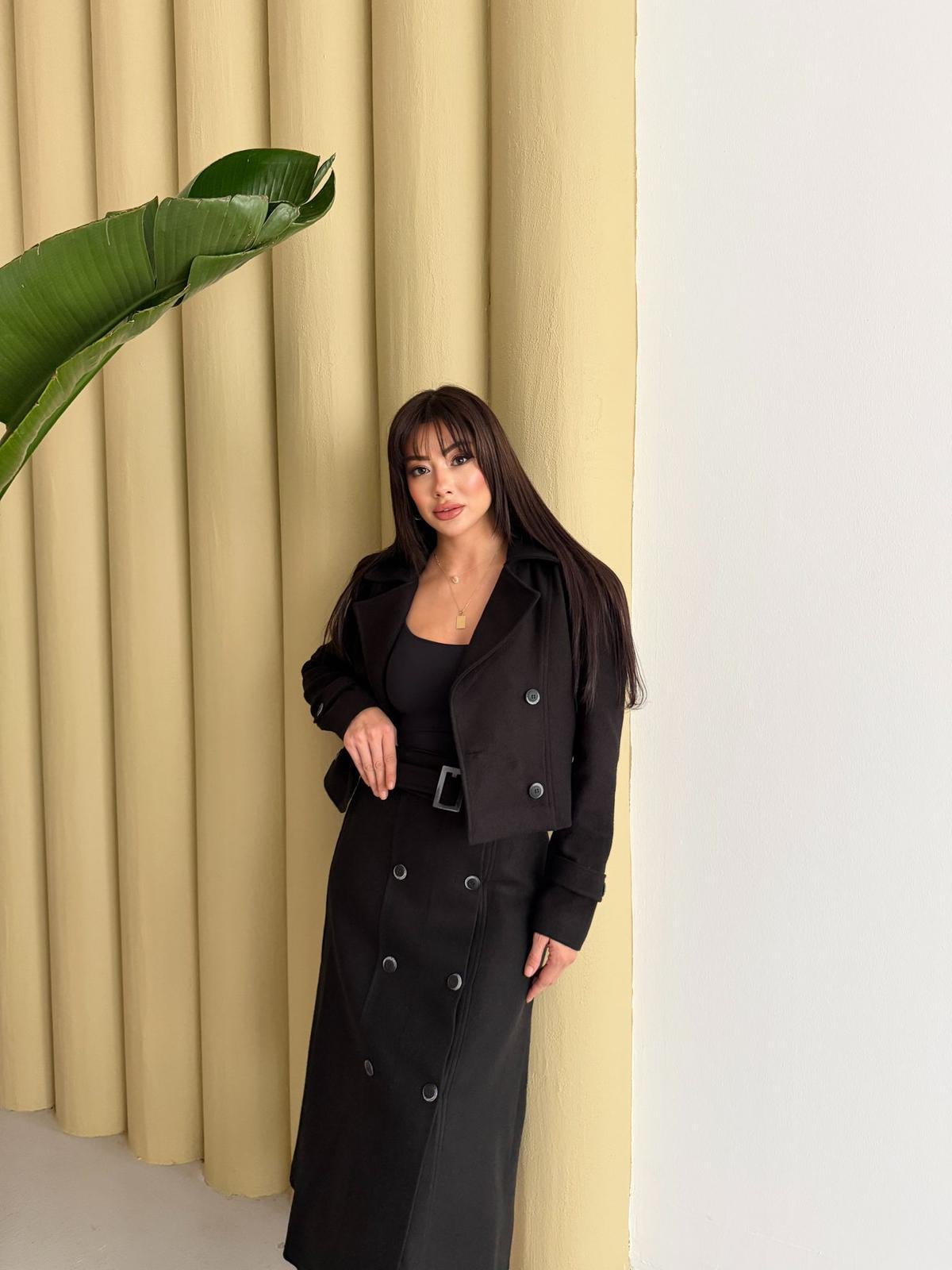 Kaşe Ceket Etek Takım Siyah