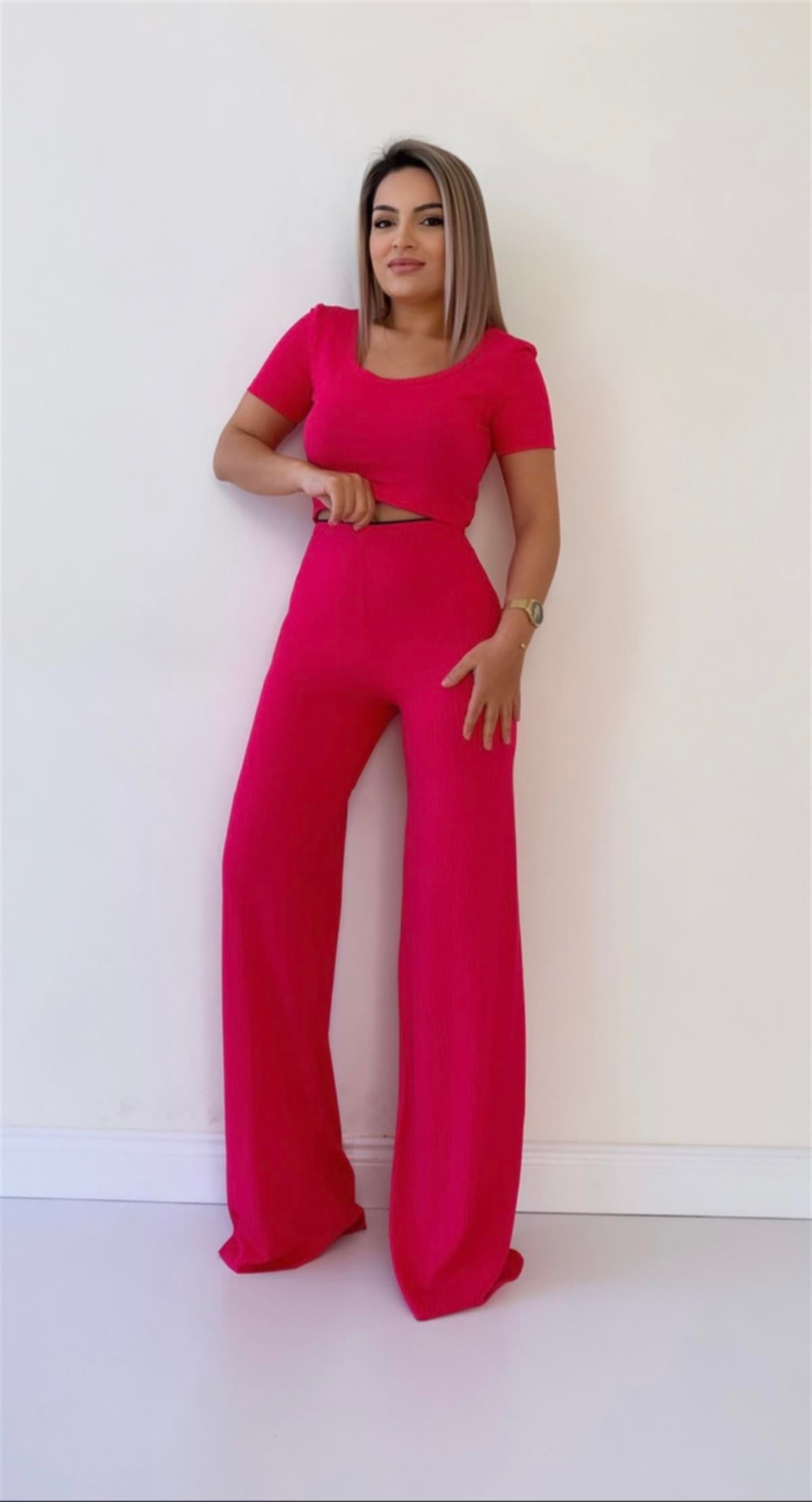 Kaşkorse Fit Gösteren Döküm Pantolon Fuşya