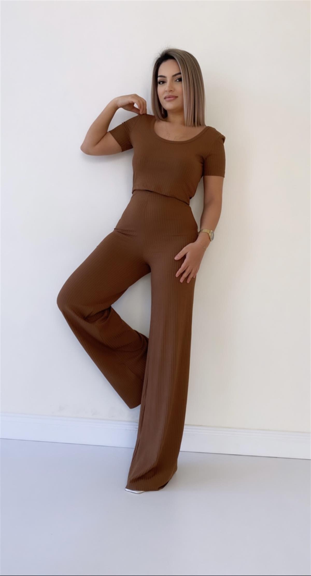 Kaşkorse Fit Gösteren Döküm Pantolon Kahverengi