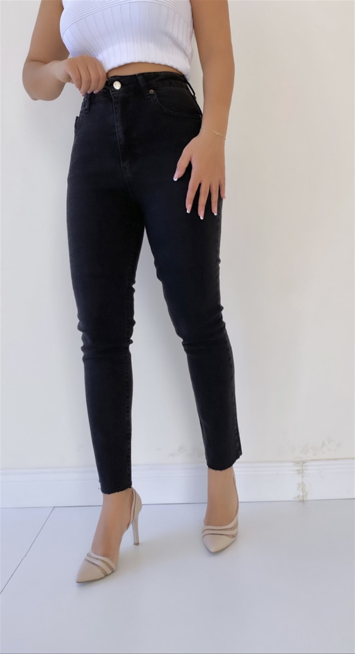 Kesik Paça Boyfriend Jean Pantolon Antrasit