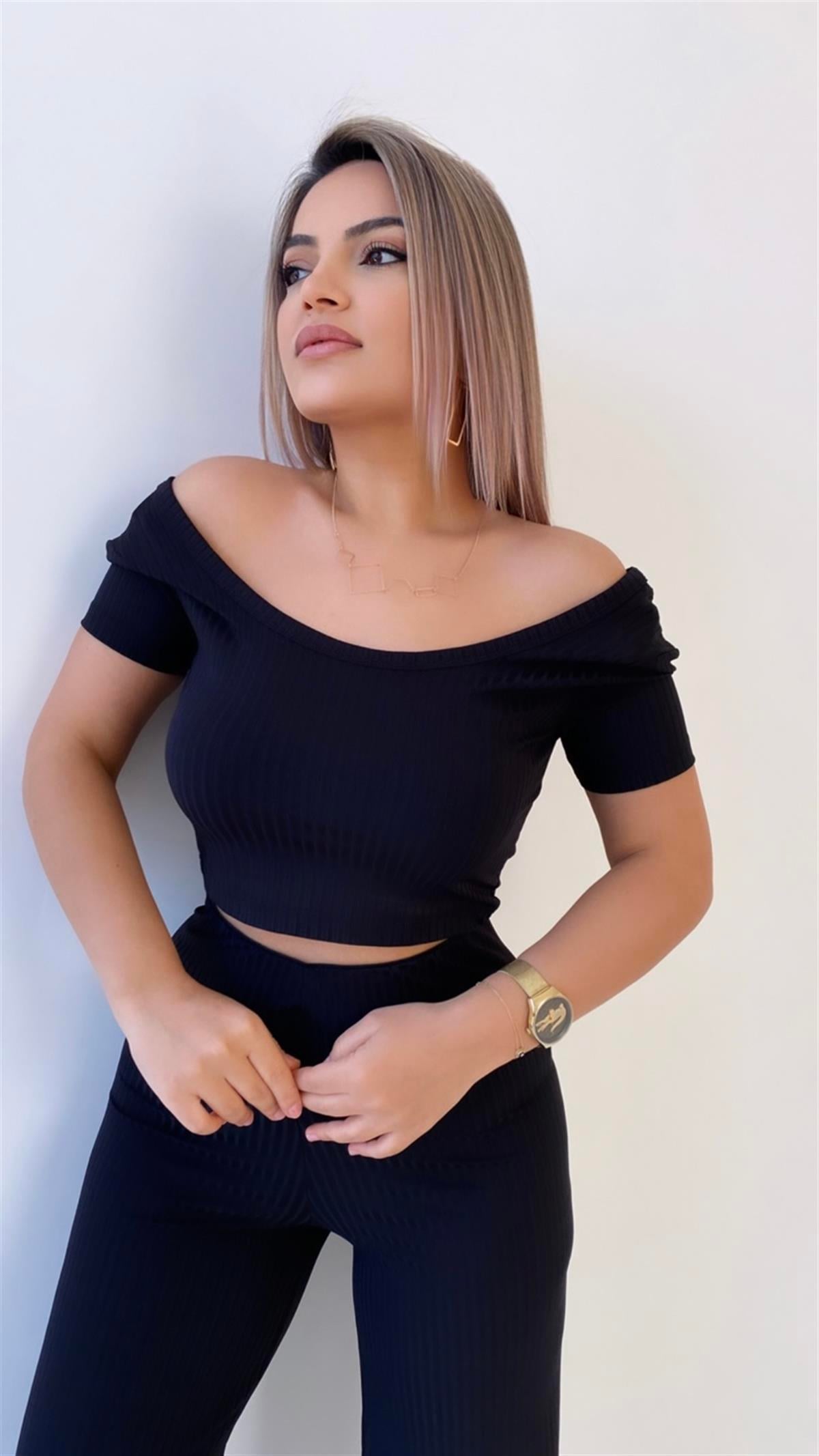 Kısa Kol Kaşkorse Bluz Siyah