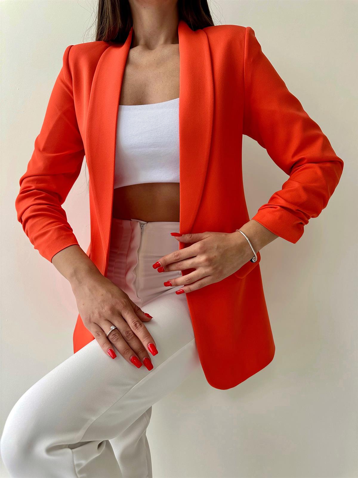 Kolu Büzgülü Blazer Ceket Turuncu
