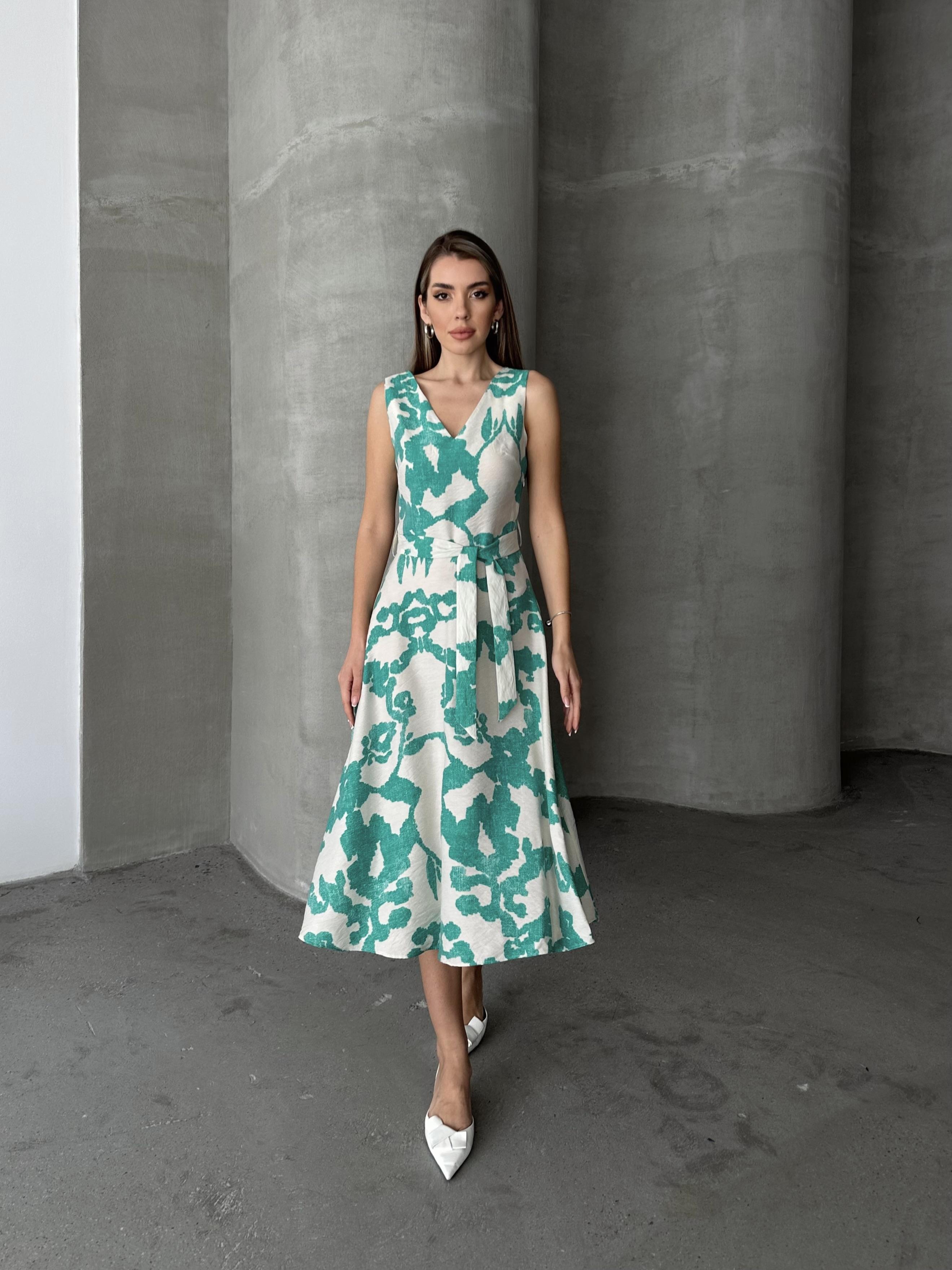 Kuşaklı Desenli Kalın Askılı Elbise Yeşil 