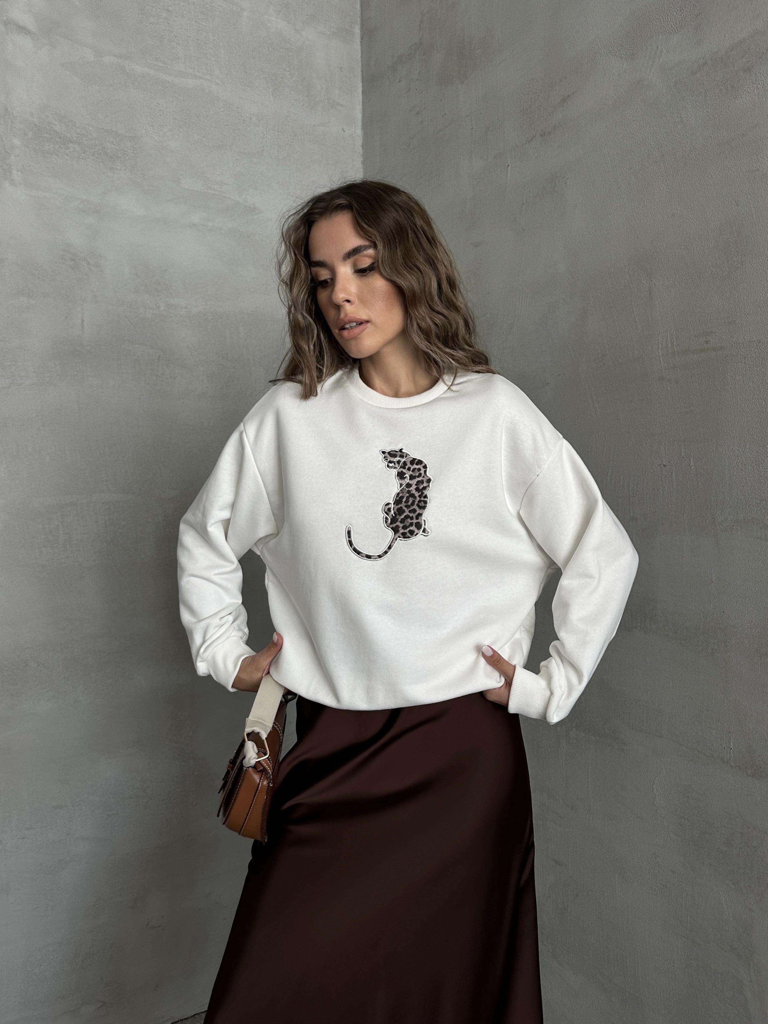 Leopar Baskılı Sweat Ekru