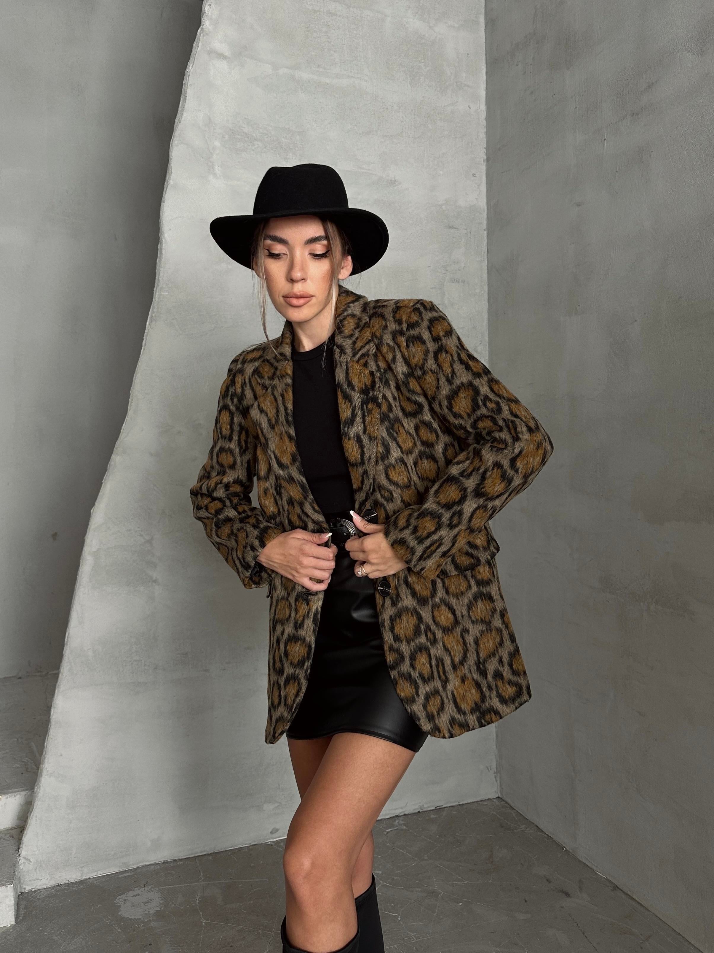 Leopar Desen Kaşe Ceket Kahverengi