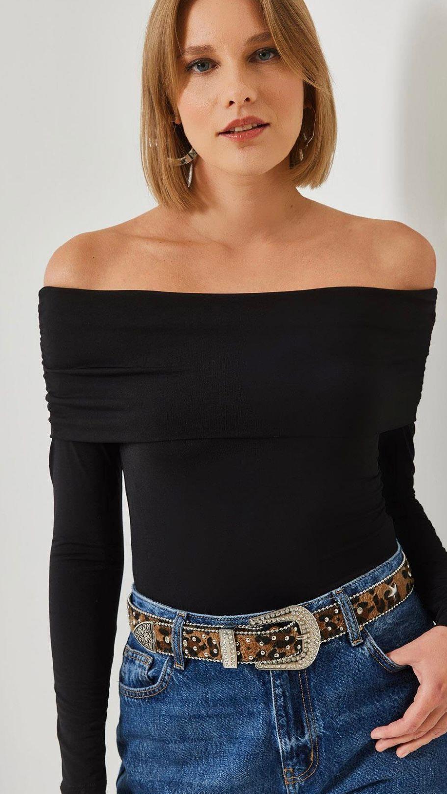 Madonna Yaka Bluz Siyah