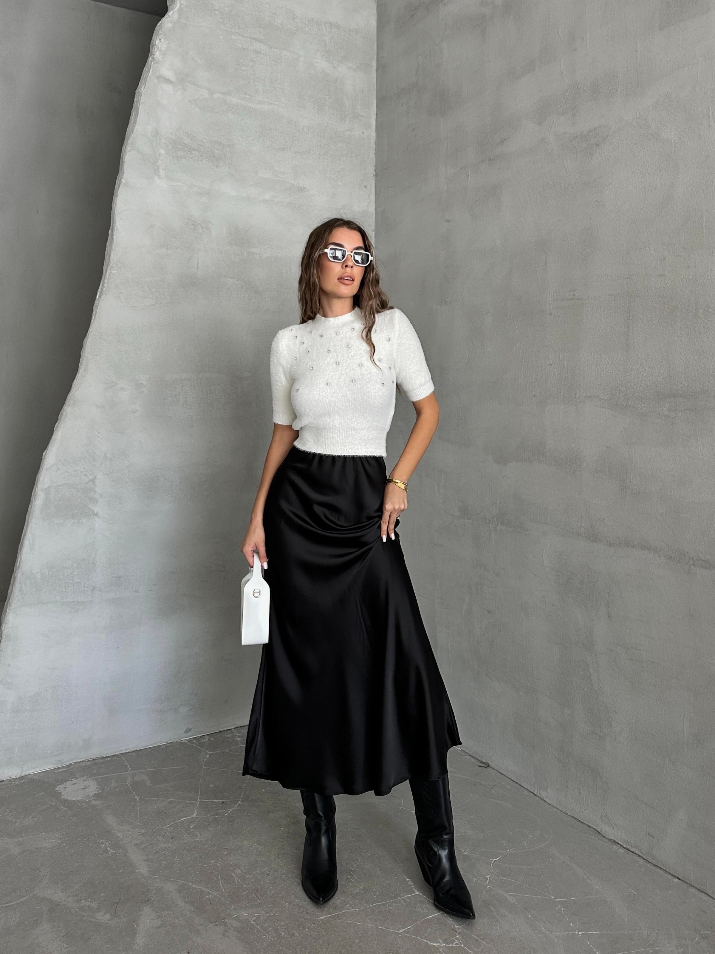 Maxi Boy Saten Etek Siyah