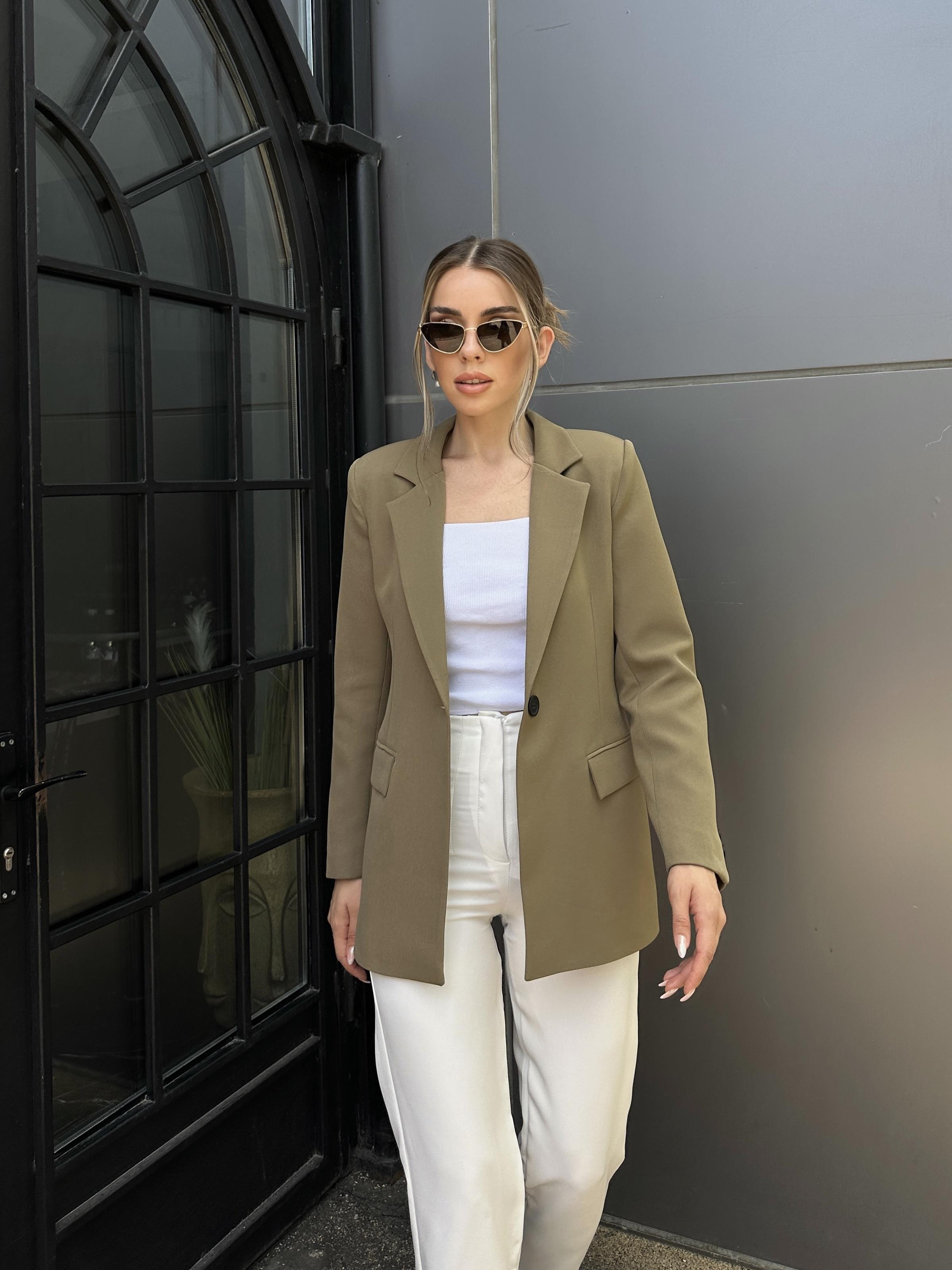 Tek Düğmeli Kol Detaylı Blazer Ceket Haki