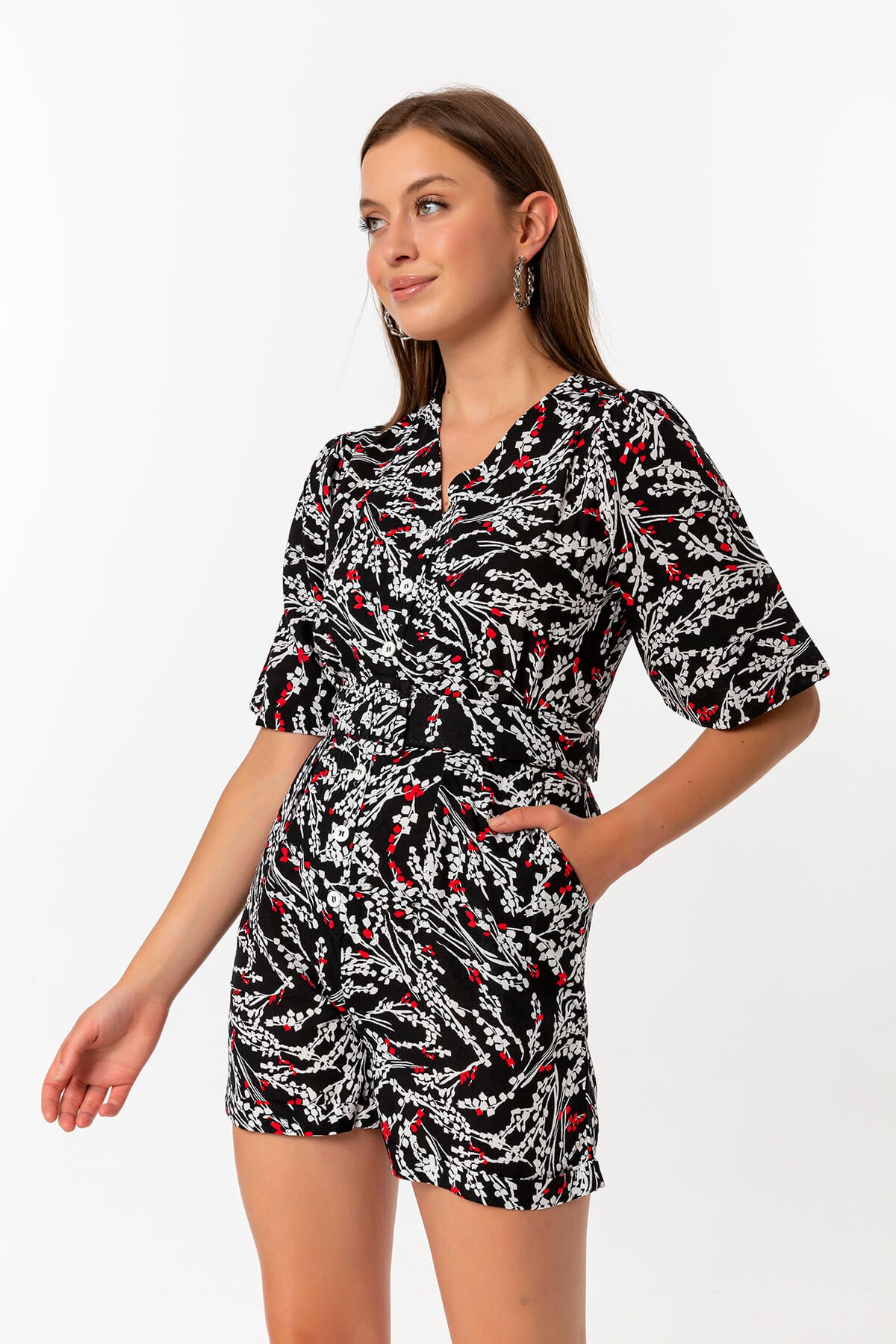 Tomurcuk Şortlu Tulum Siyah