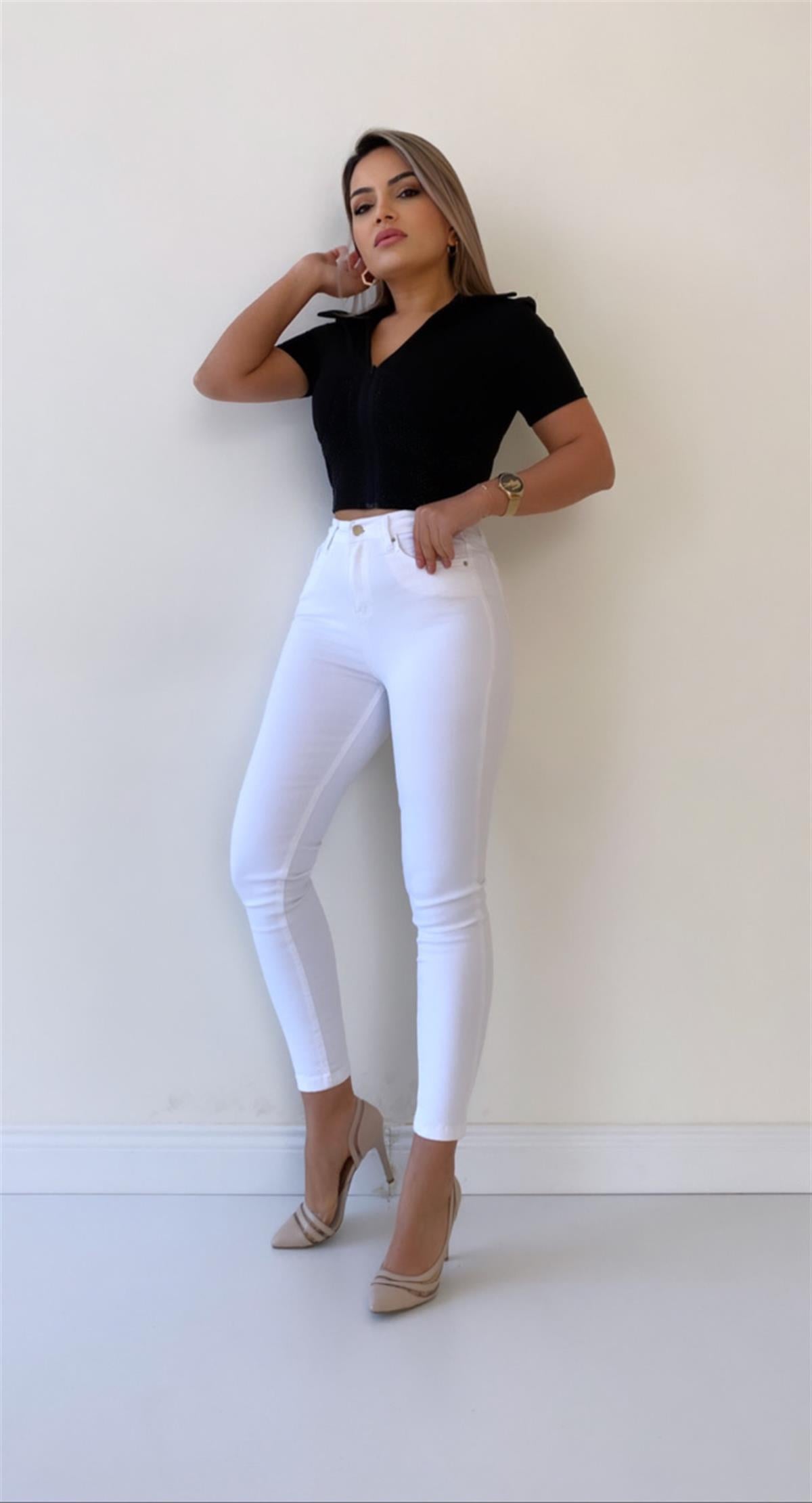 Toparlayıcı Skinny Jean Ekru