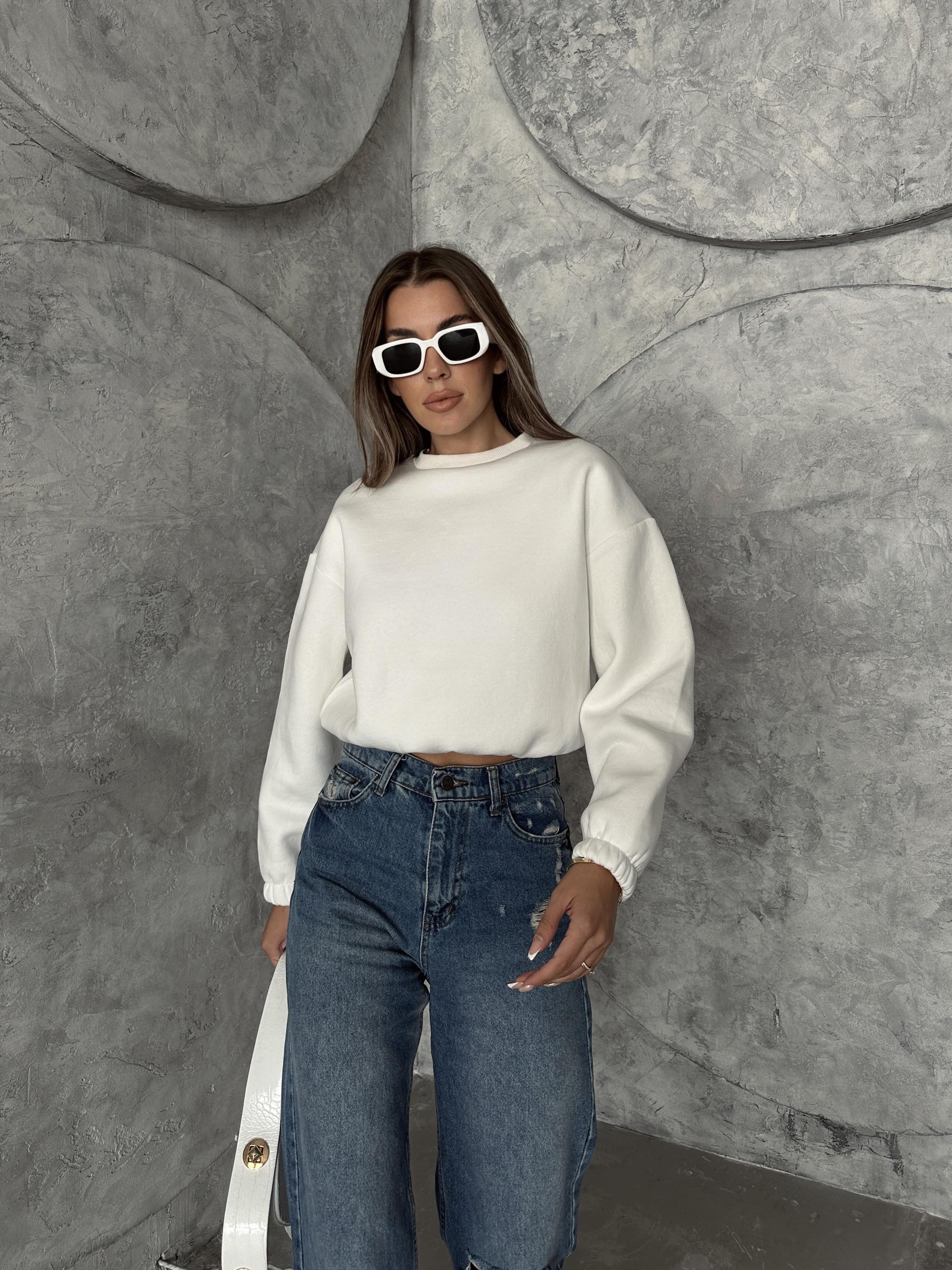 Üç İplik Beli Lastikli Sweat Ekru