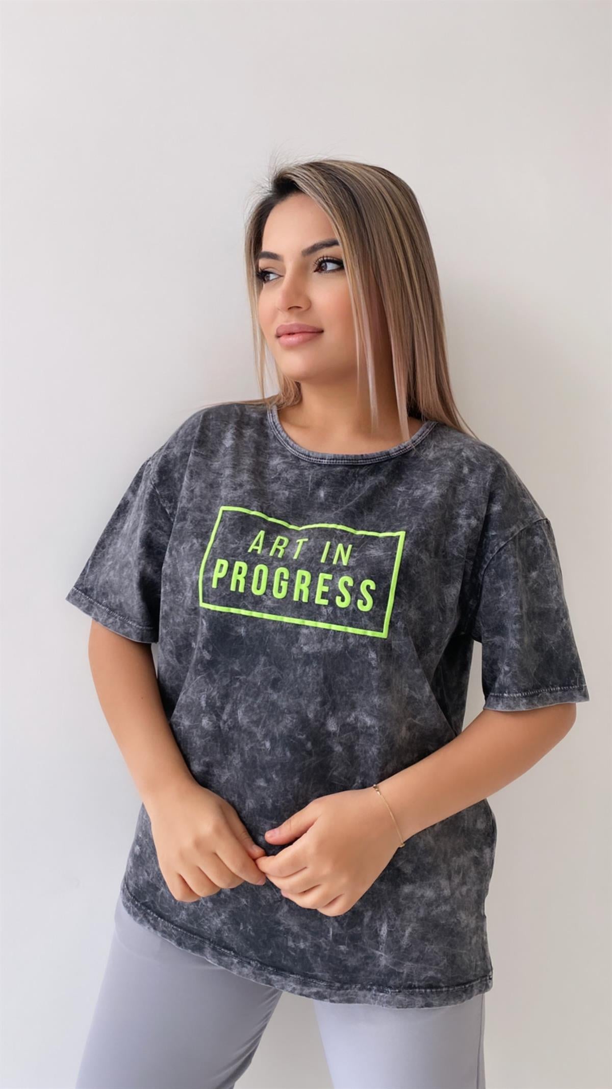 Yıkamalı Art In Progress Tişört Antrasit